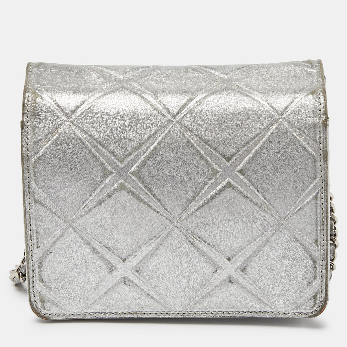 CHANEL Silver Leather Mini Propeller Flap Bag