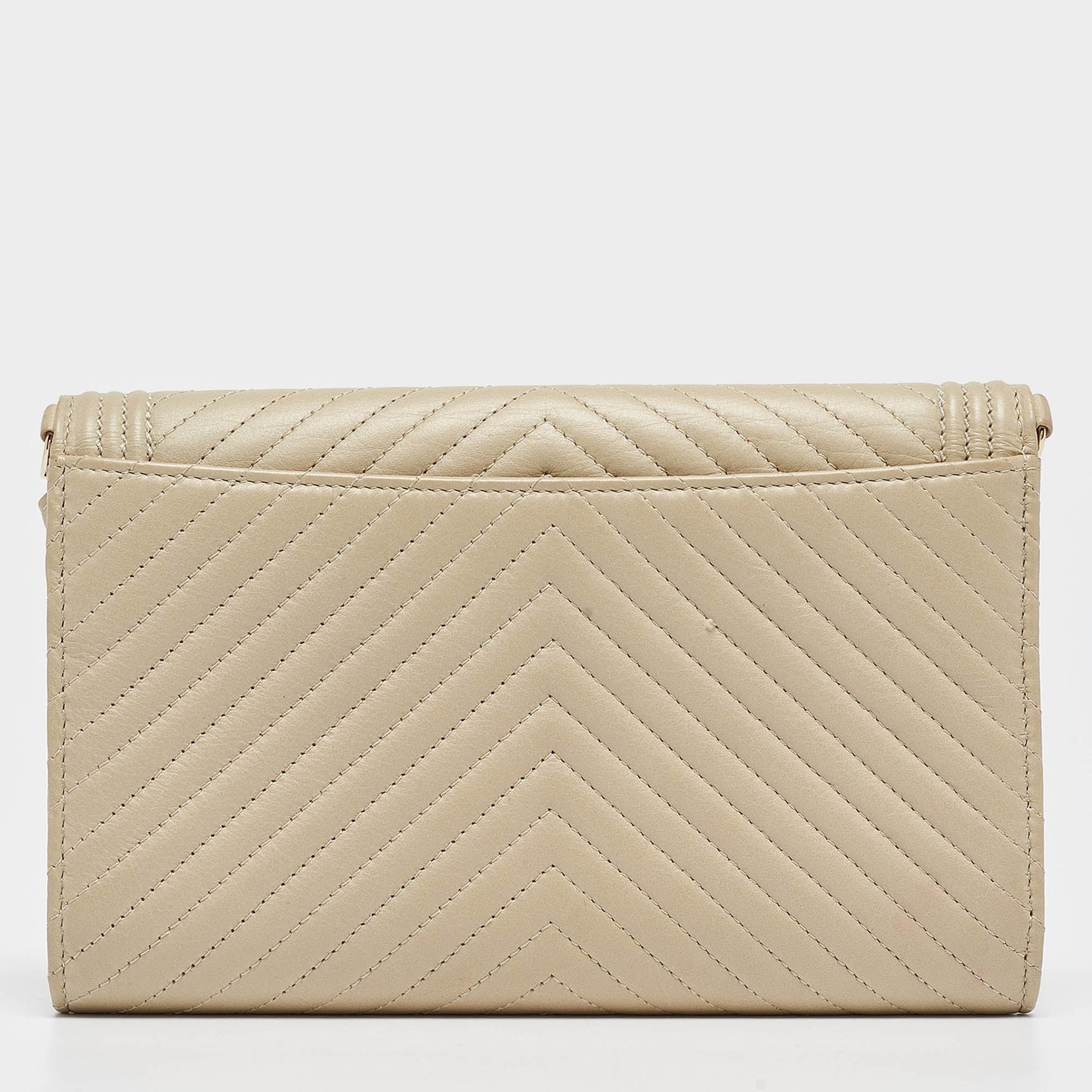 CHANEL Cream Quilted Leather Boy Wallet On Chain