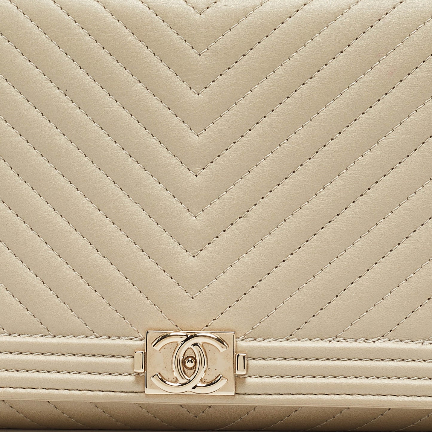 CHANEL Cream Quilted Leather Boy Wallet On Chain