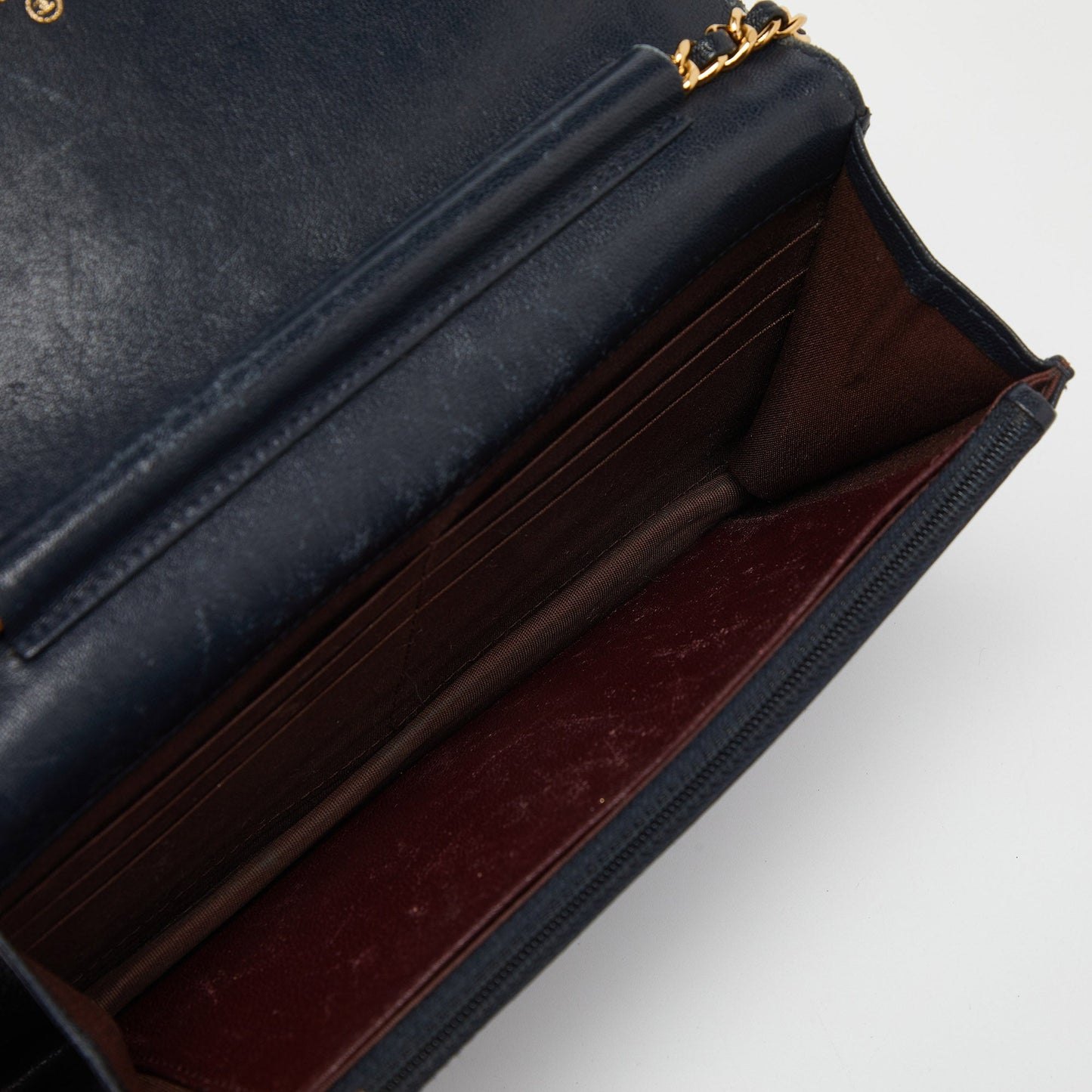 CHANEL Navy Blue Quilted Leather Mademoiselle Wallet on Chain