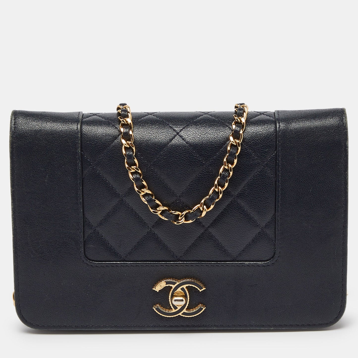 CHANEL Navy Blue Quilted Leather Mademoiselle Wallet on Chain