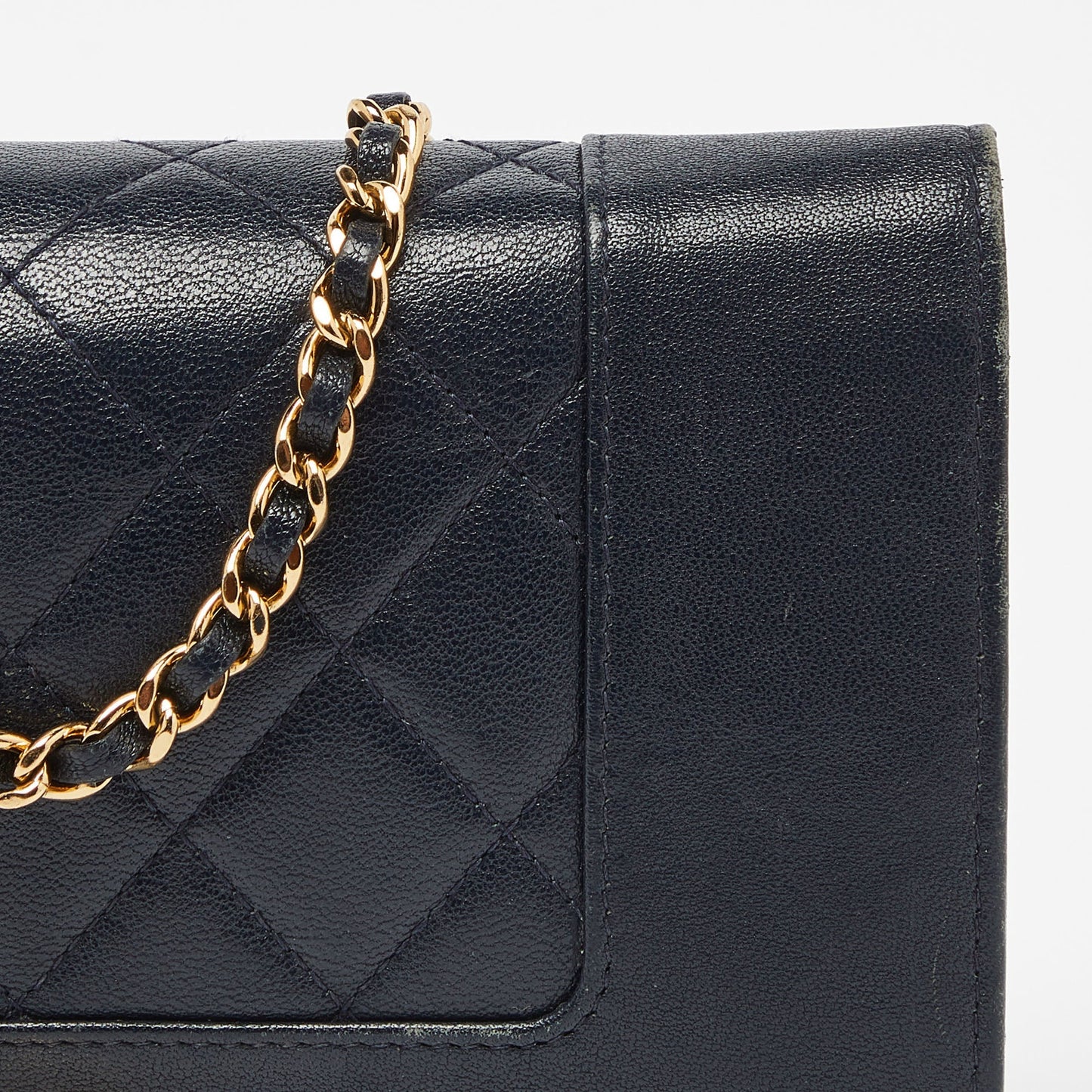 CHANEL Navy Blue Quilted Leather Mademoiselle Wallet on Chain