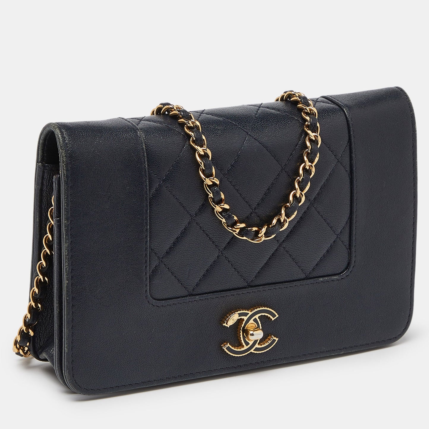 CHANEL Navy Blue Quilted Leather Mademoiselle Wallet on Chain