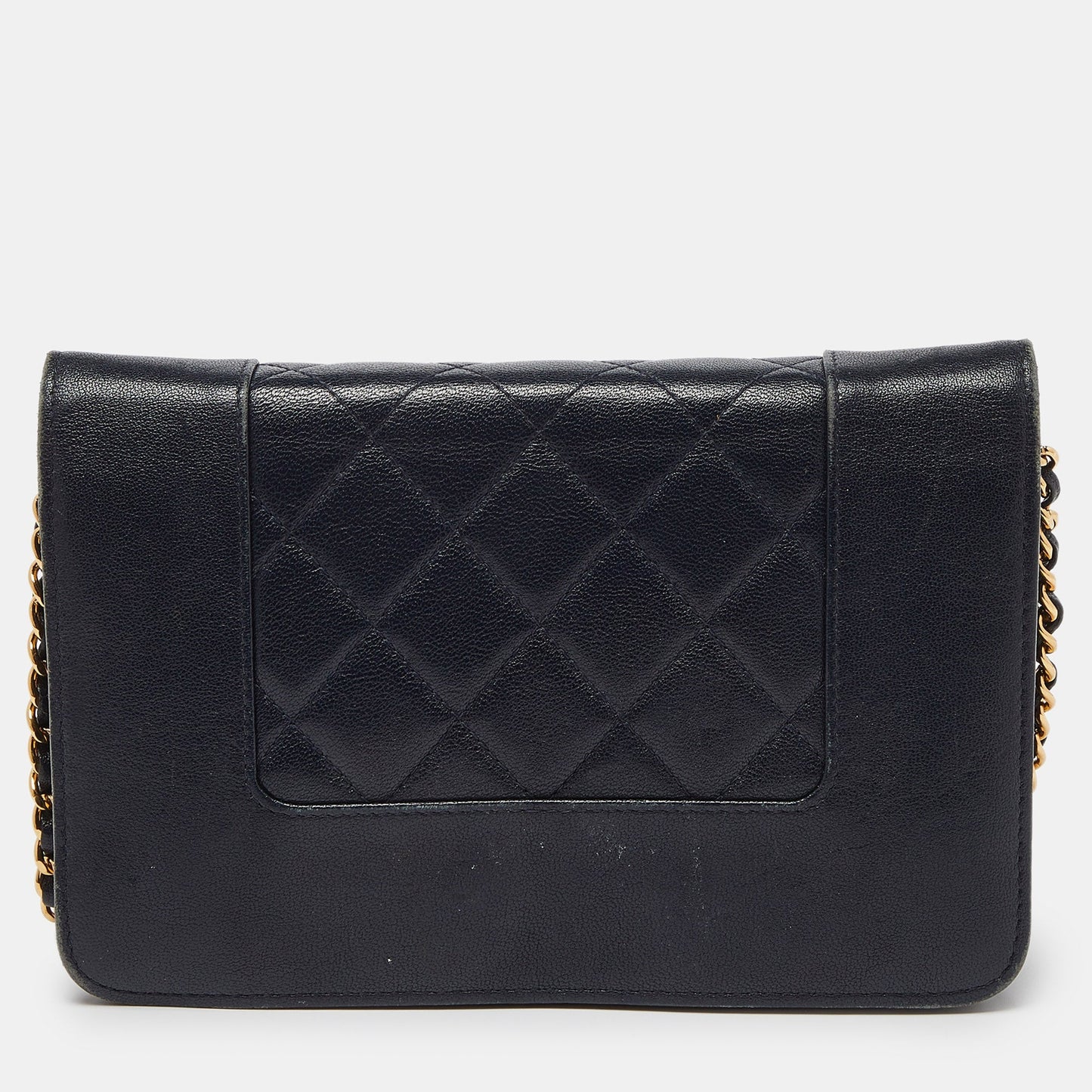 CHANEL Navy Blue Quilted Leather Mademoiselle Wallet on Chain