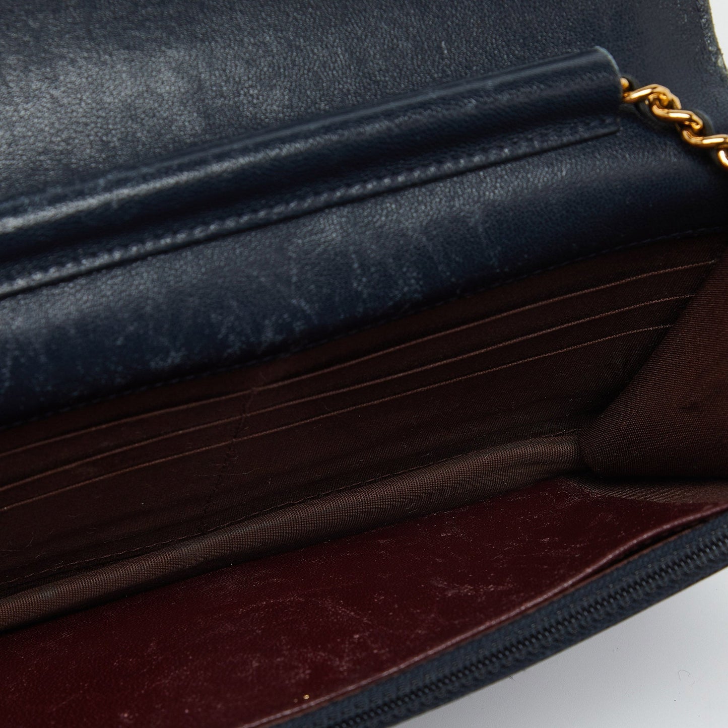CHANEL Navy Blue Quilted Leather Mademoiselle Wallet on Chain