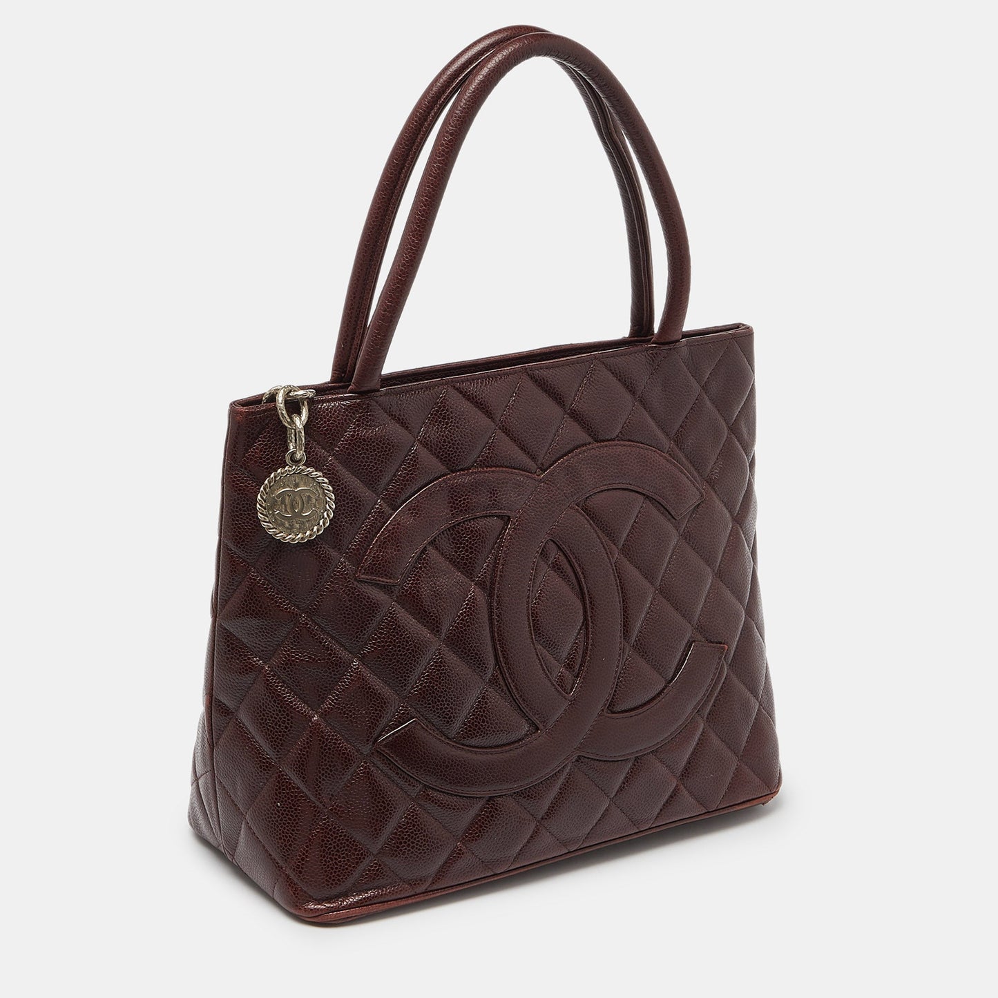 CHANEL Burgundy Quilted Caviar Leather Medallion Tote