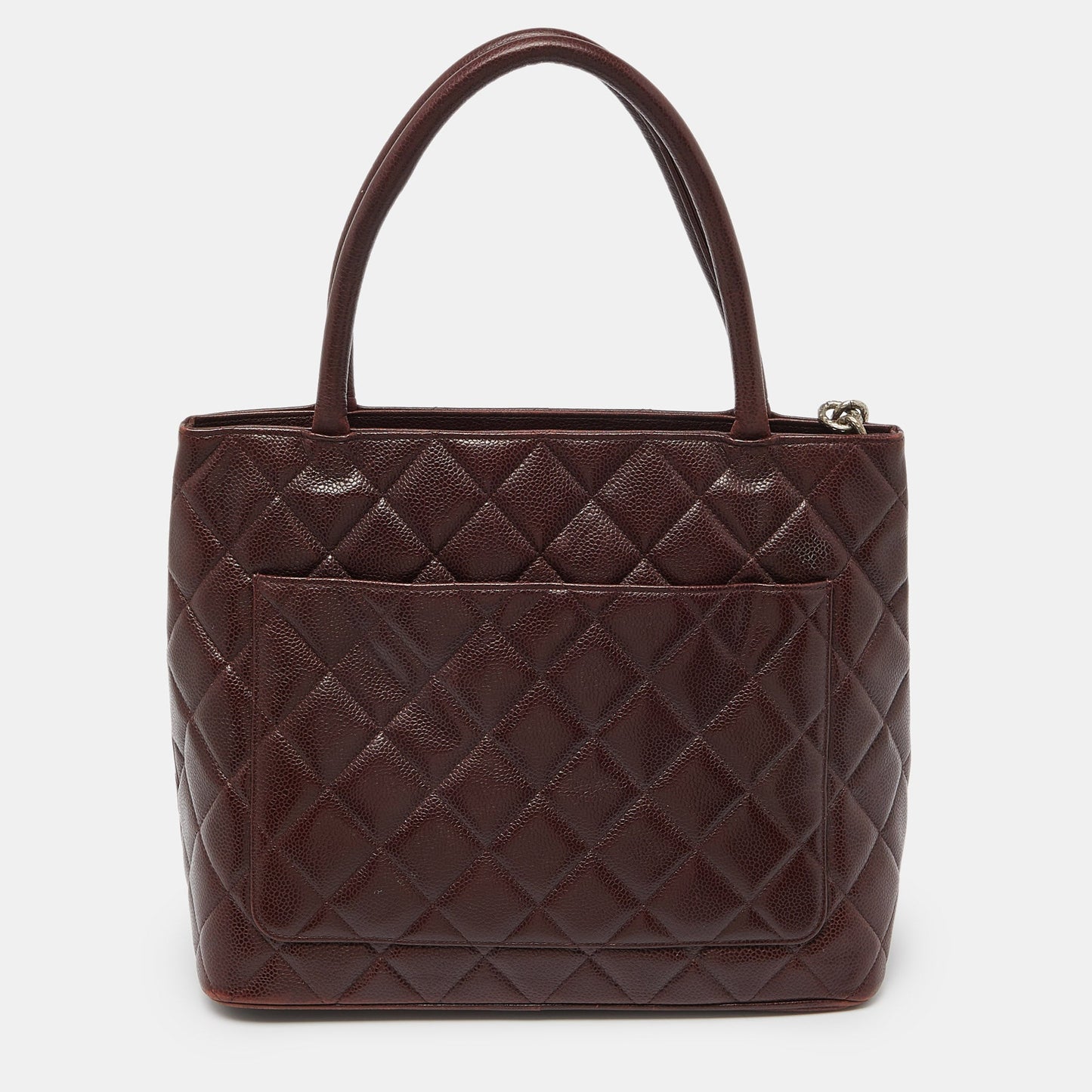 CHANEL Burgundy Quilted Caviar Leather Medallion Tote