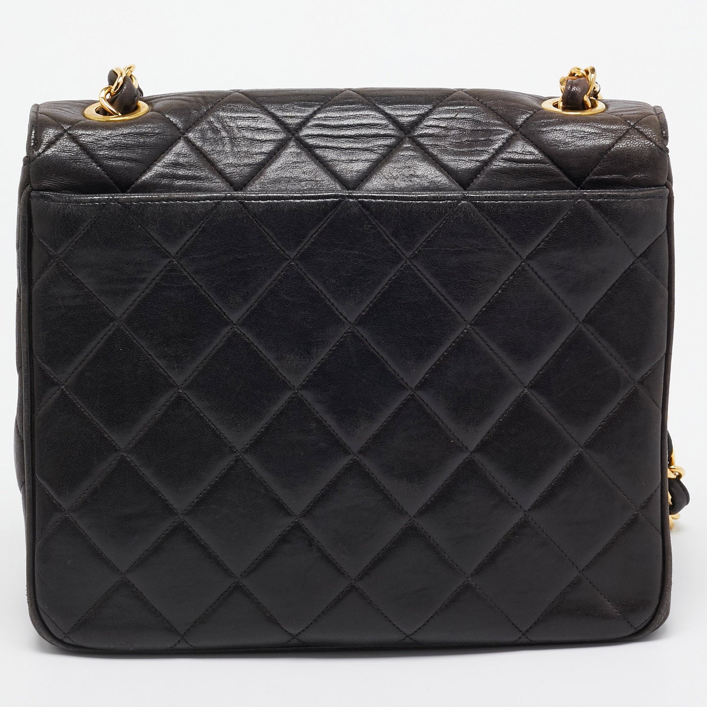 CHANEL Black Quilted Leather CC Square Flap Chain Bag