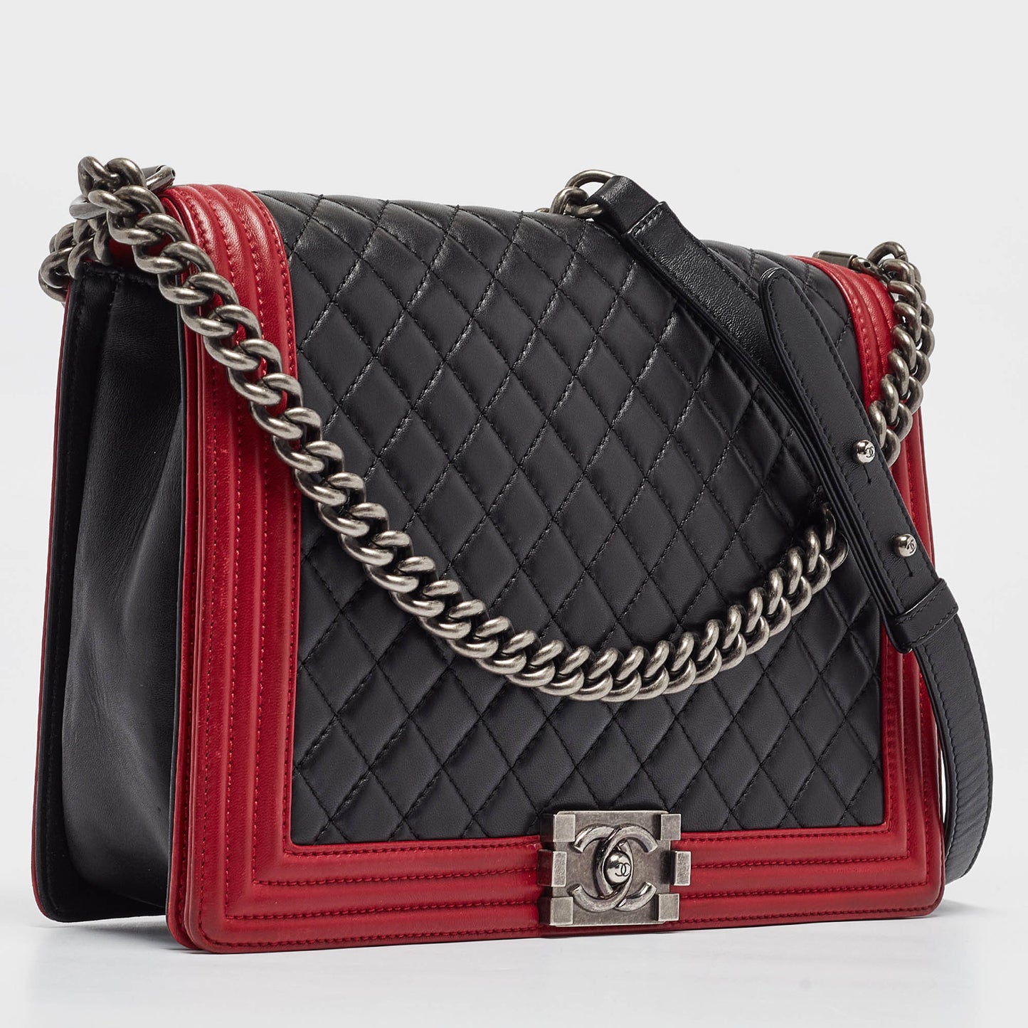 CHANEL Black/Red Quilted Leather Large Boy Flap Bag