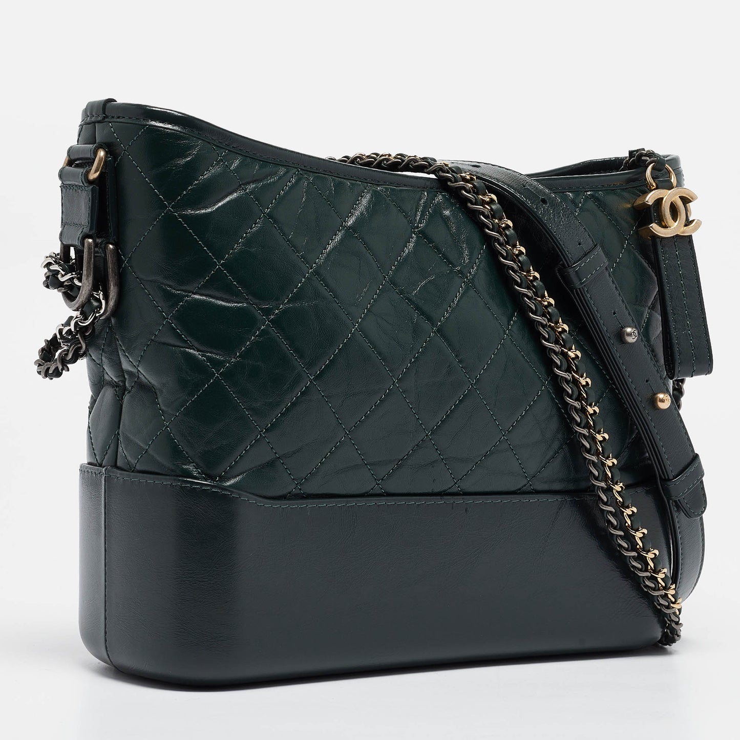 CHANEL Green Quilted Aged Leather Medium Gabrielle Hobo