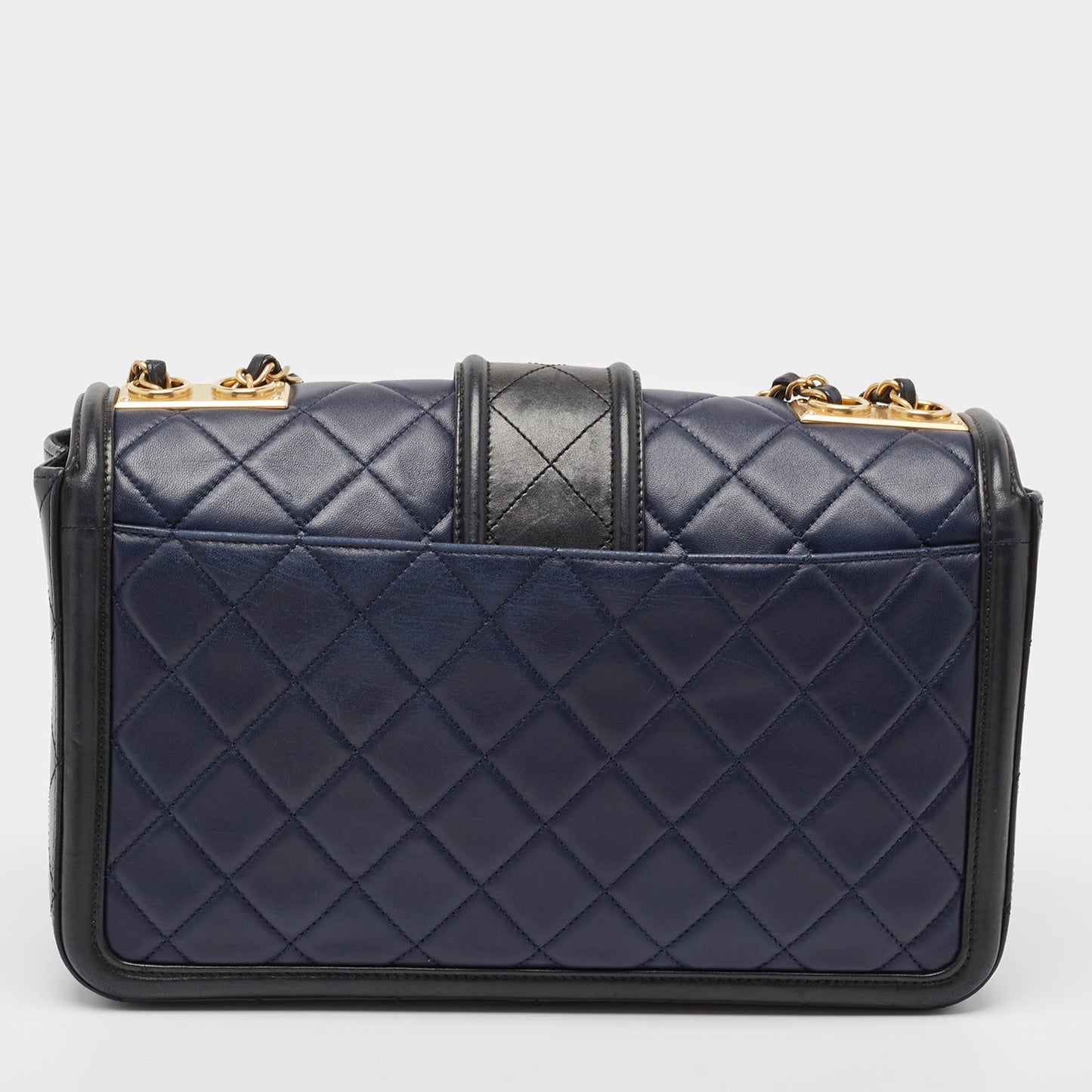 CHANEL Navy Blue/Black Quilted Leather Elegant CC Shoulder Bag