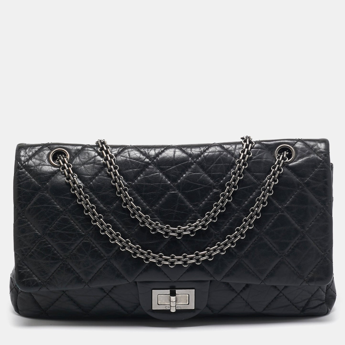 CHANEL Black Quilted Aged Leather Reissue 2.55 Classic 227 Flap Bag