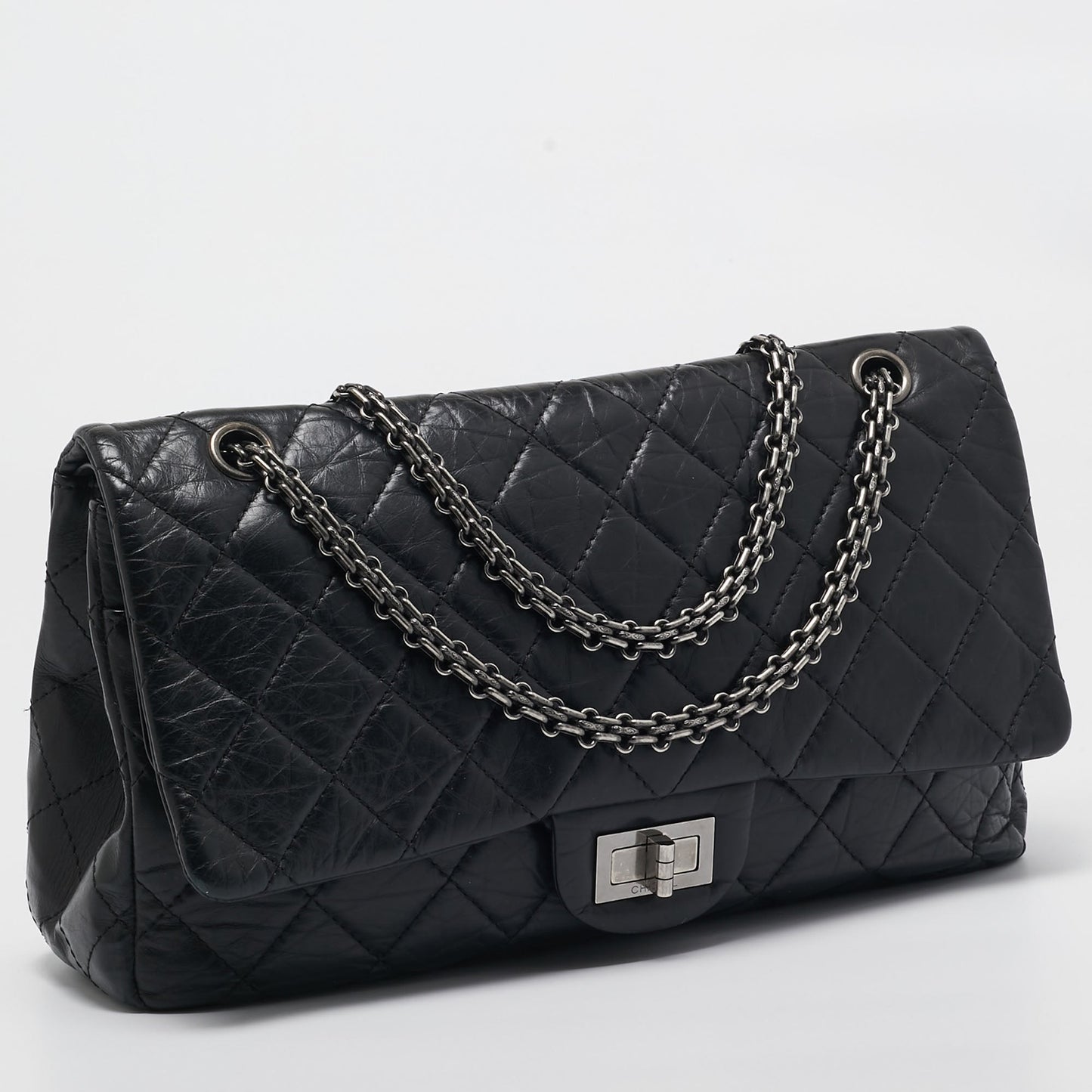 CHANEL Black Quilted Aged Leather Reissue 2.55 Classic 227 Flap Bag