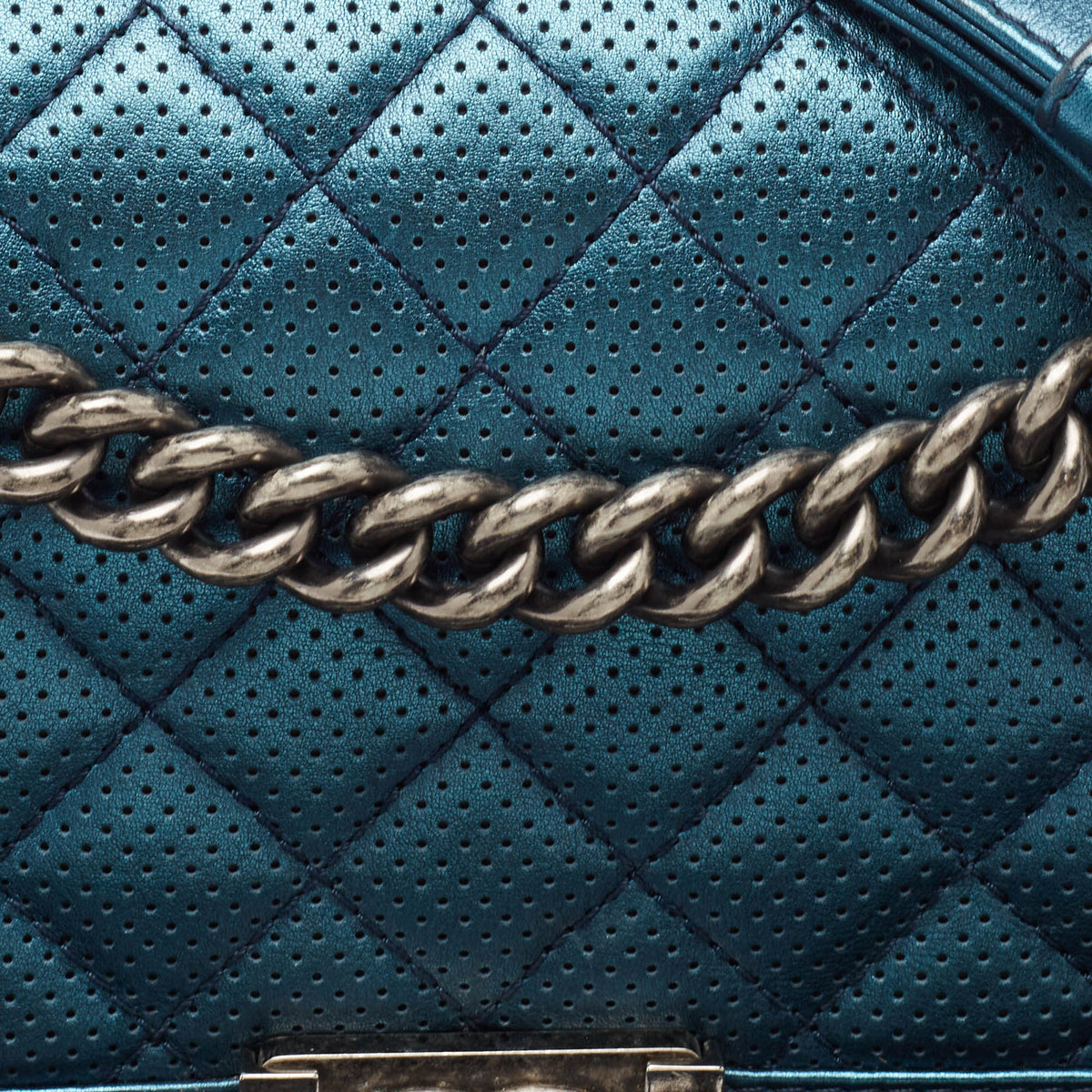 CHANEL Metallic Blue Perforated Quilted Leather Medium Boy Flap Bag