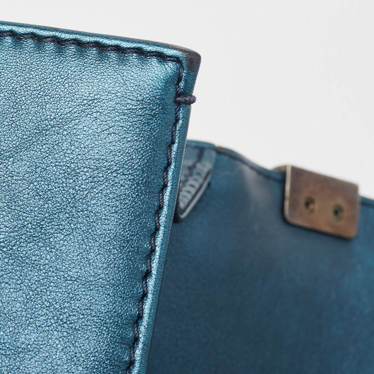 CHANEL Metallic Blue Perforated Quilted Leather Medium Boy Flap Bag