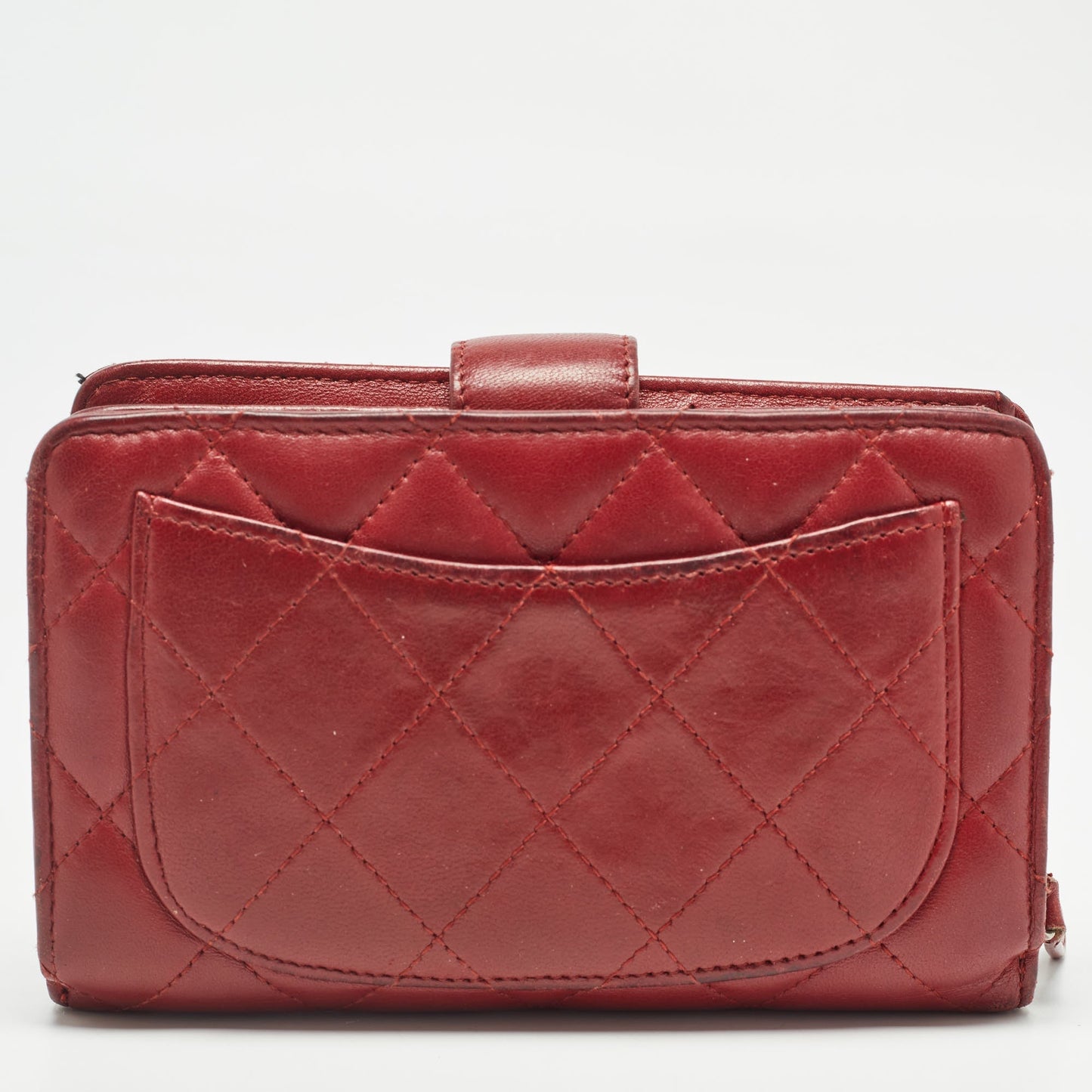 CHANEL Red Quilted Leather CC French Wallet