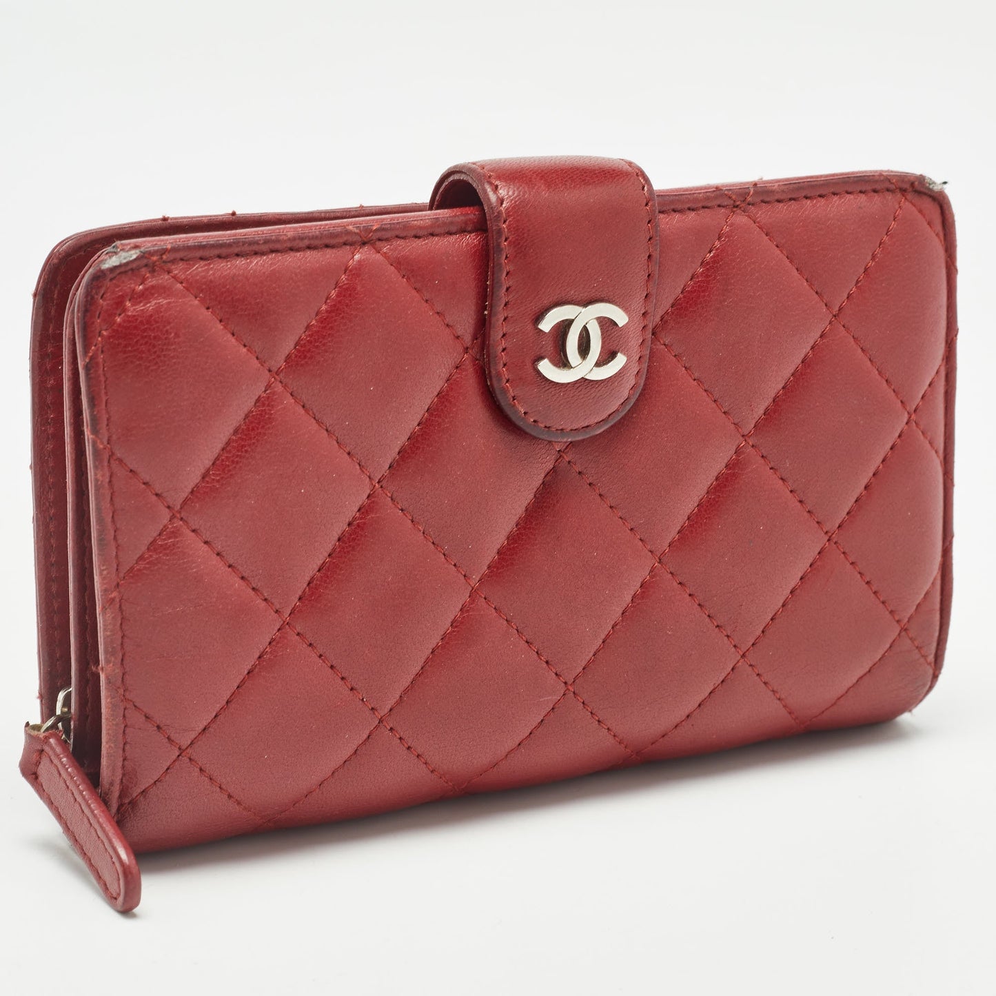 CHANEL Red Quilted Leather CC French Wallet