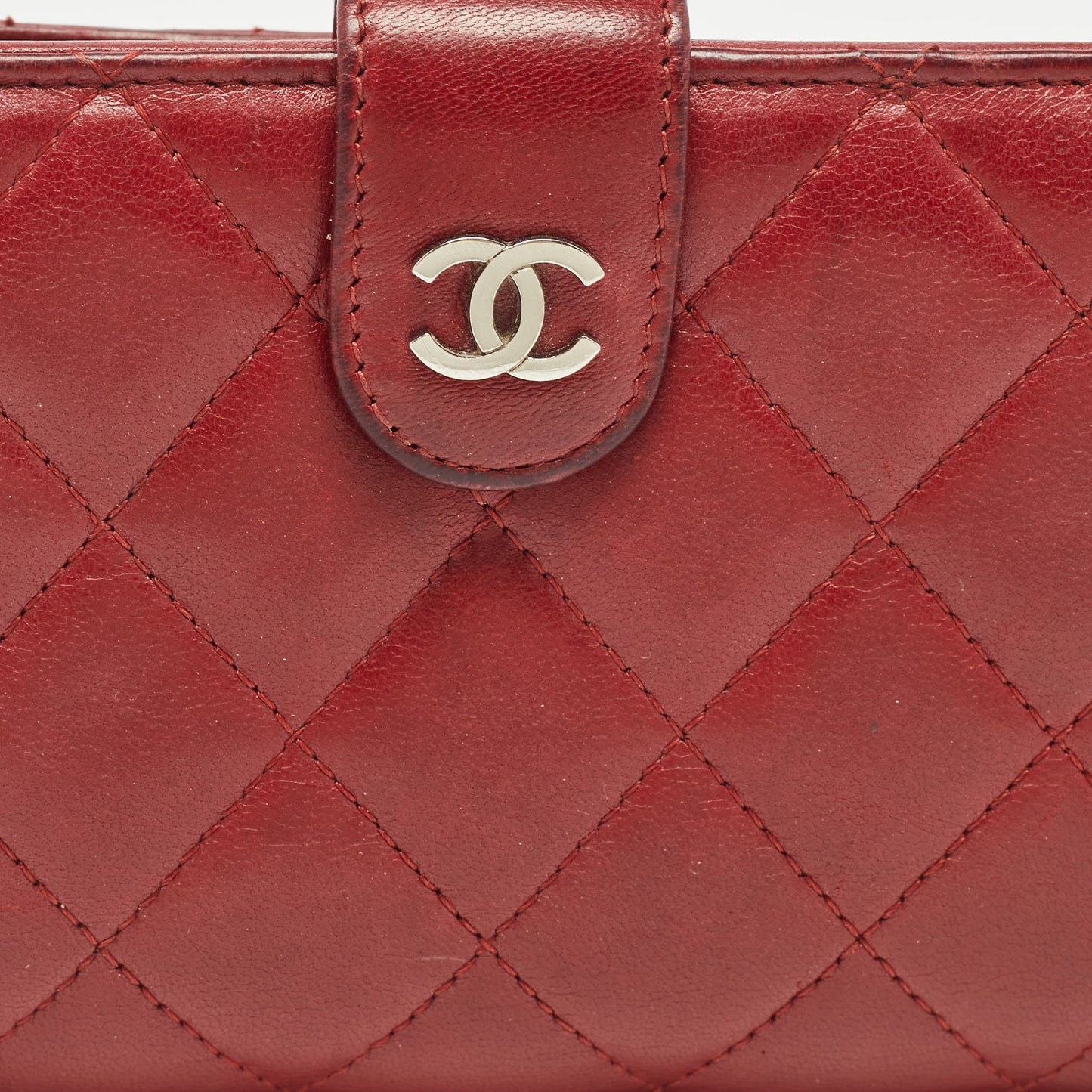 CHANEL Red Quilted Leather CC French Wallet