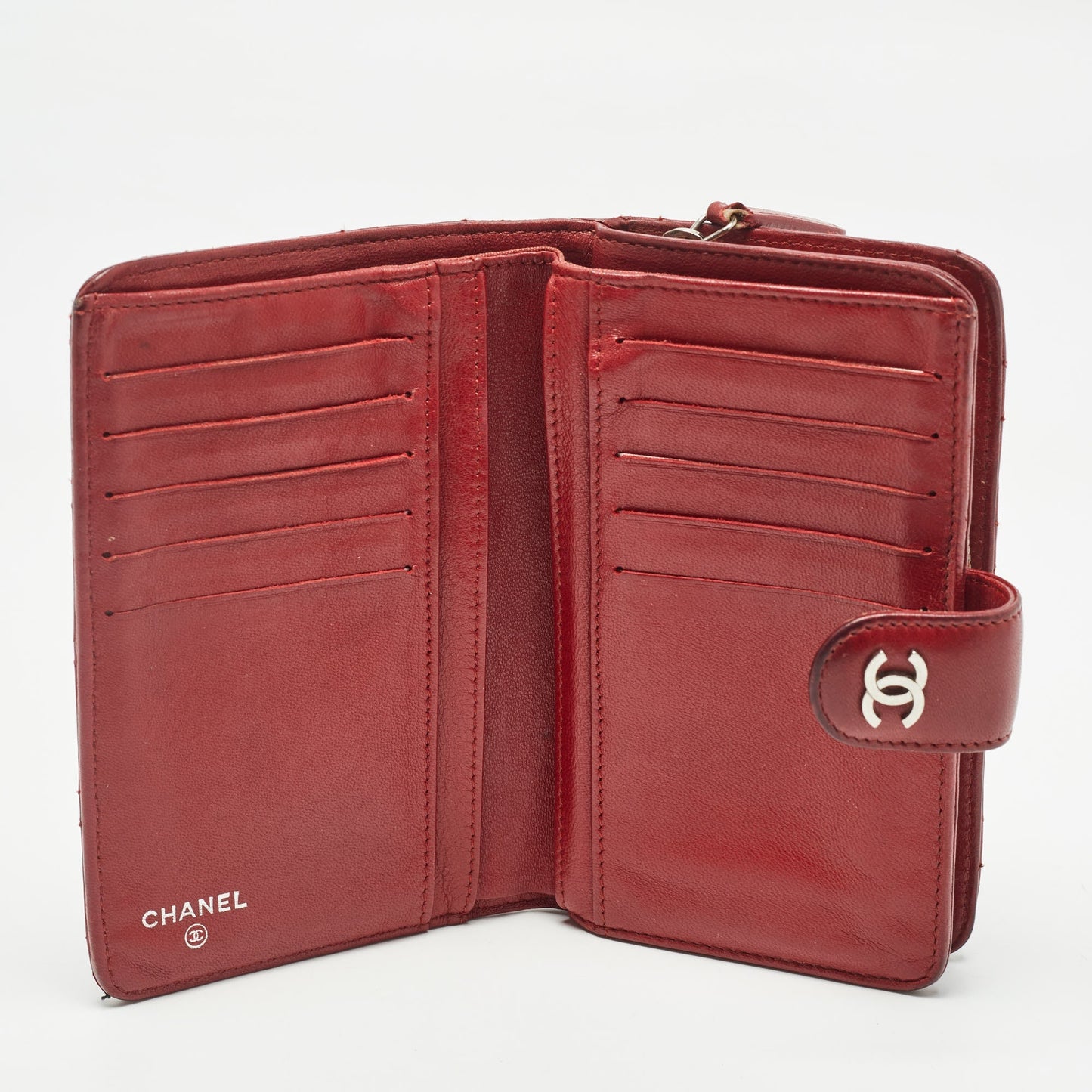 CHANEL Red Quilted Leather CC French Wallet