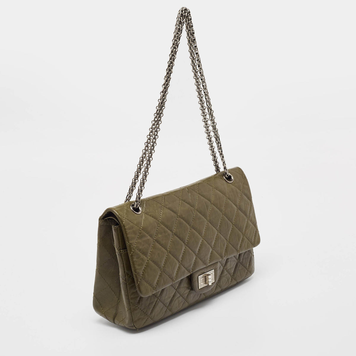 CHANEL Olive Green Quilted Aged Leather Reissue 2.55 Classic 227 Flap Bag