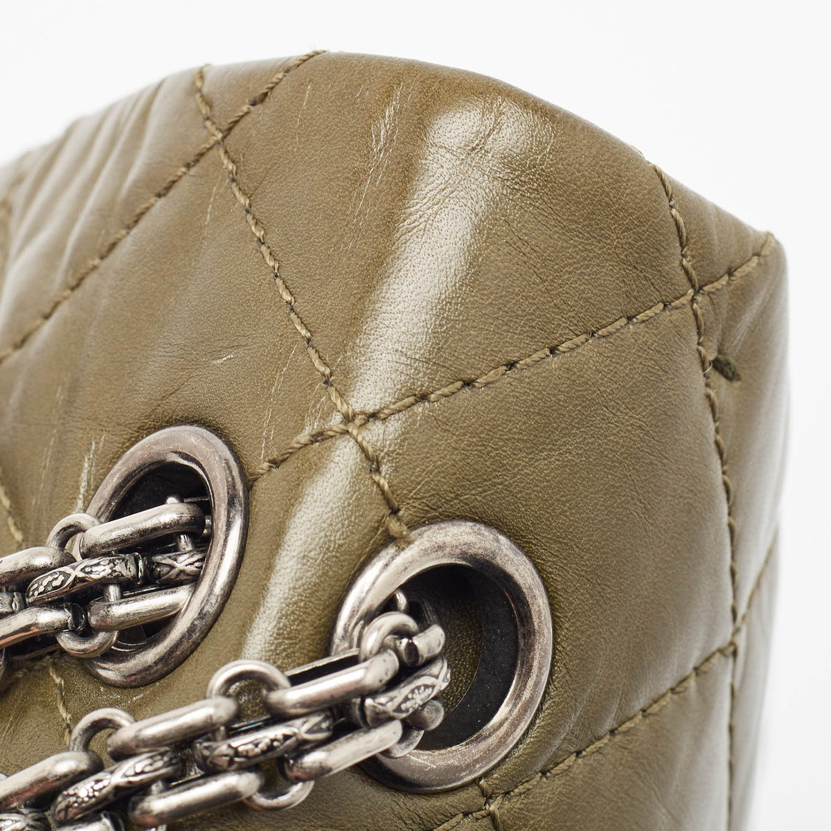 CHANEL Olive Green Quilted Aged Leather Reissue 2.55 Classic 227 Flap Bag
