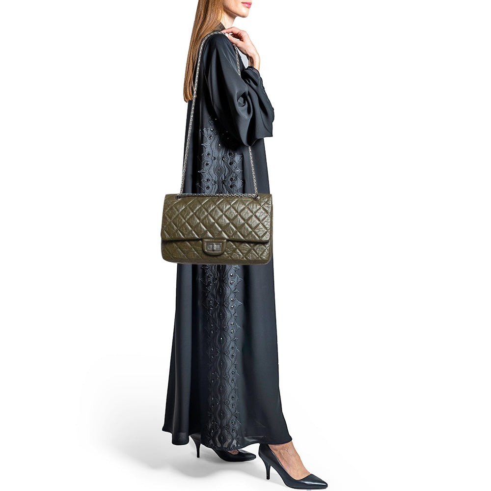 CHANEL Olive Green Quilted Aged Leather Reissue 2.55 Classic 227 Flap Bag
