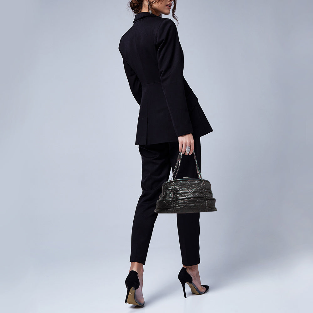 CHANEL Black Quilted Leather Sharpei Frame Bag