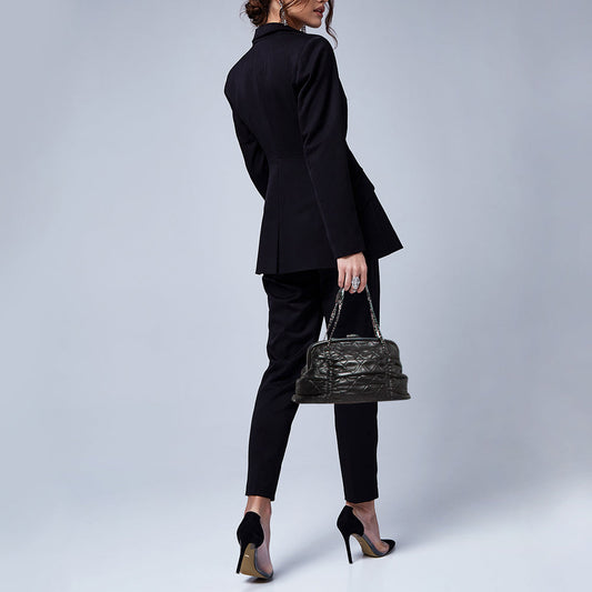 CHANEL Black Quilted Leather Sharpei Frame Bag
