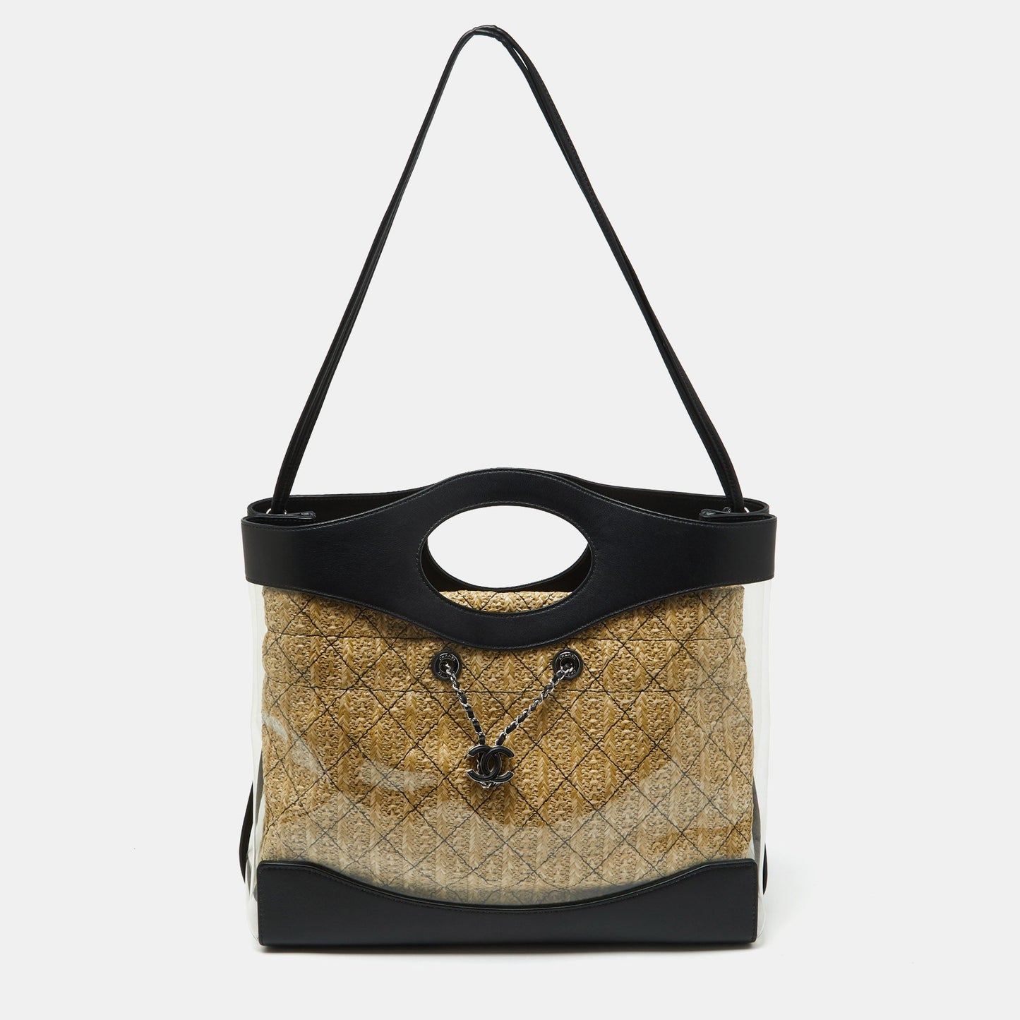 CHANEL Black Leather and PVC 31 Shopping Bag