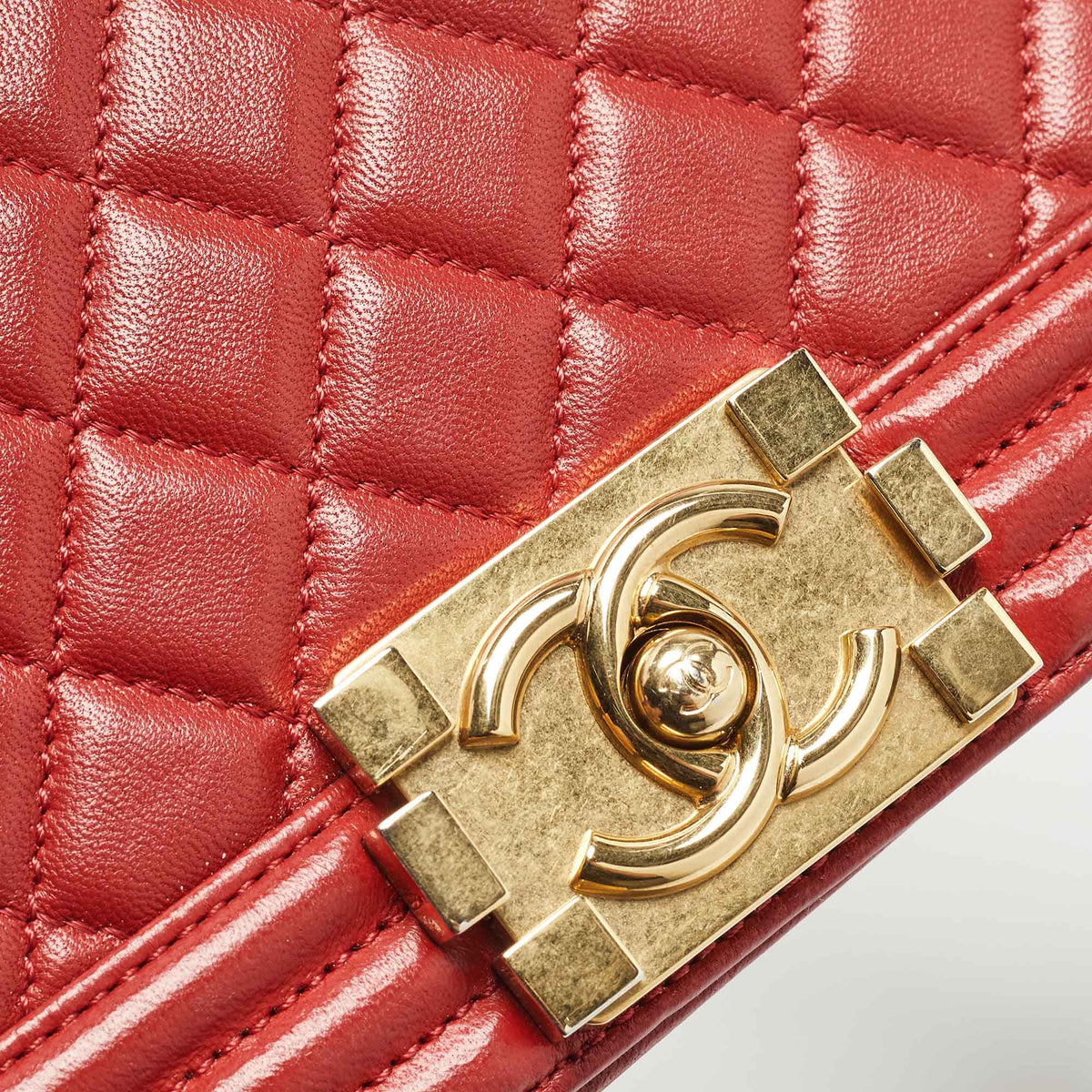 CHANEL Red Quilted Leather Medium Boy Flap Bag