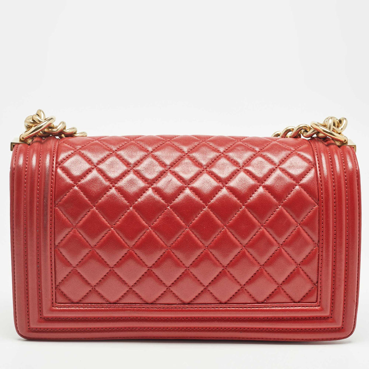 CHANEL Red Quilted Leather Medium Boy Flap Bag