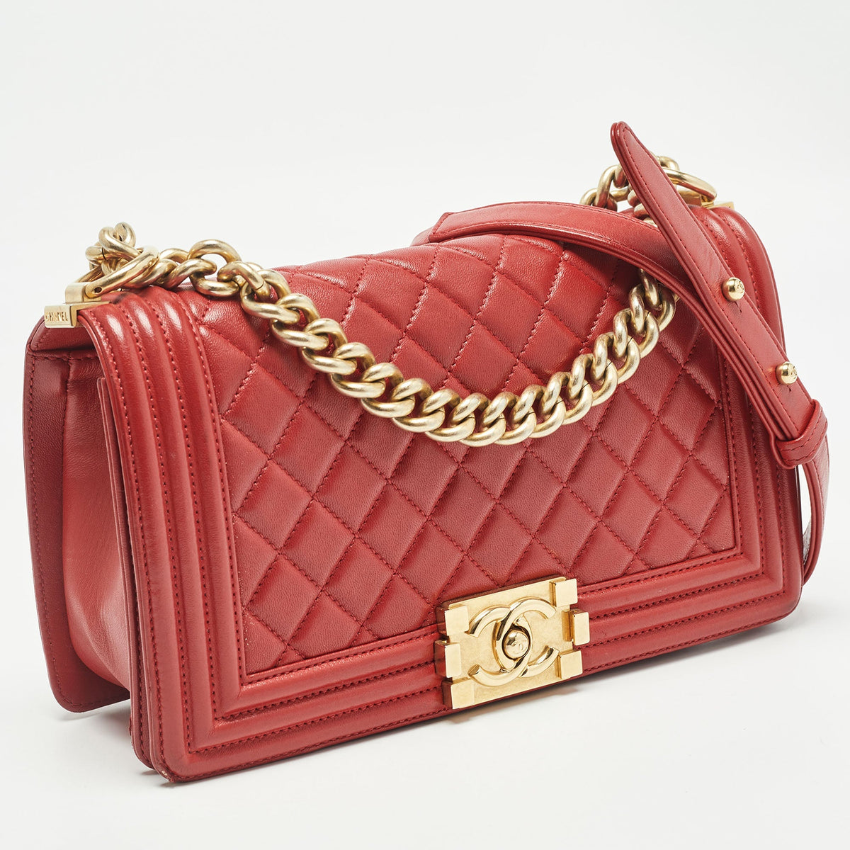CHANEL Red Quilted Leather Medium Boy Flap Bag