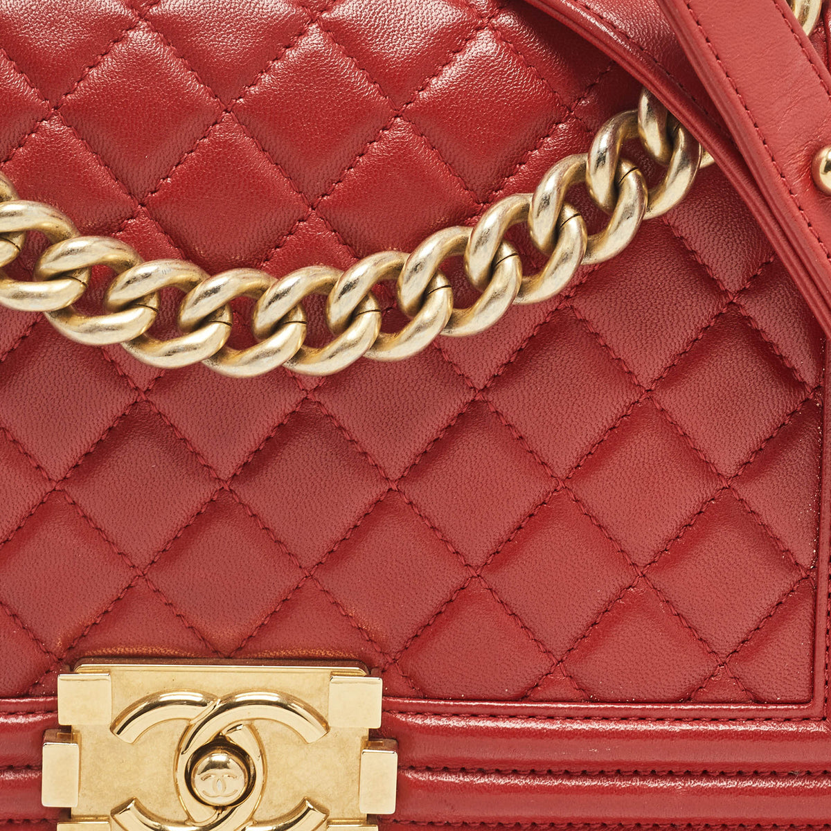 CHANEL Red Quilted Leather Medium Boy Flap Bag
