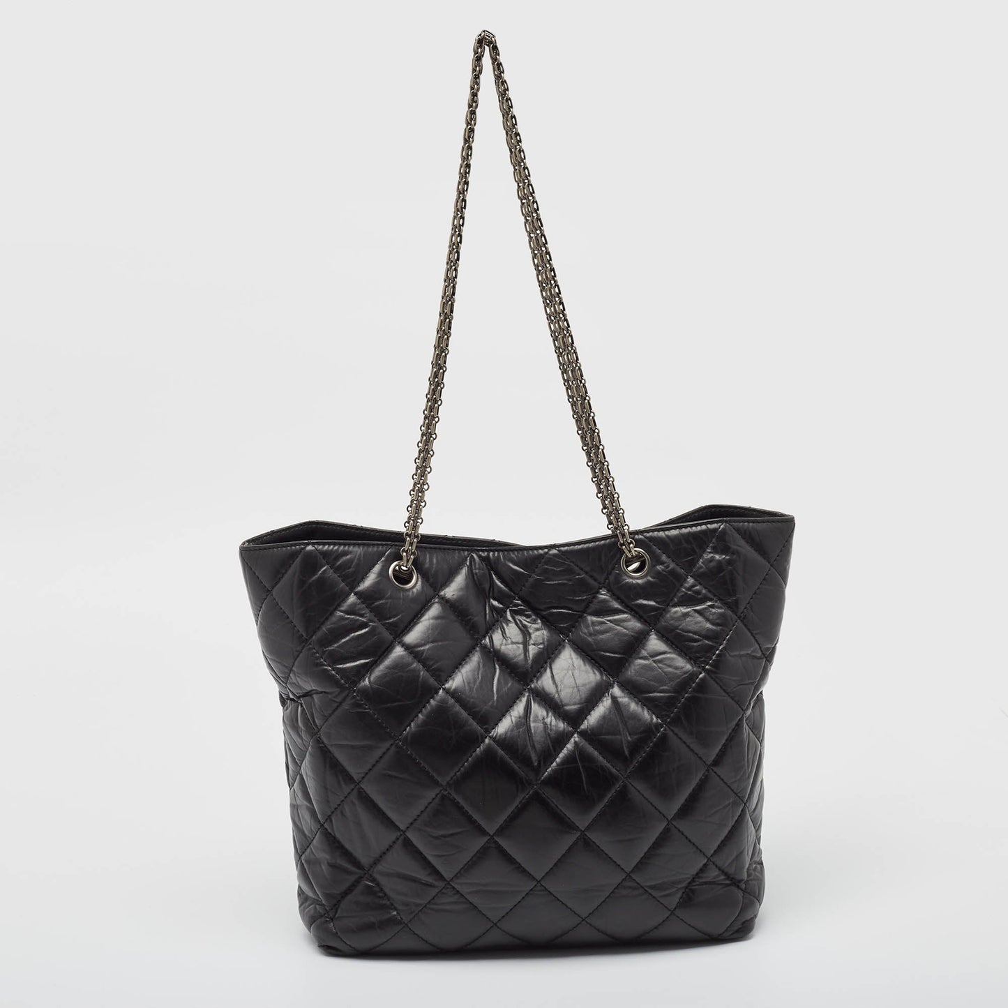 CHANEL Black Quilted Aged Leather Reissue East West Tote