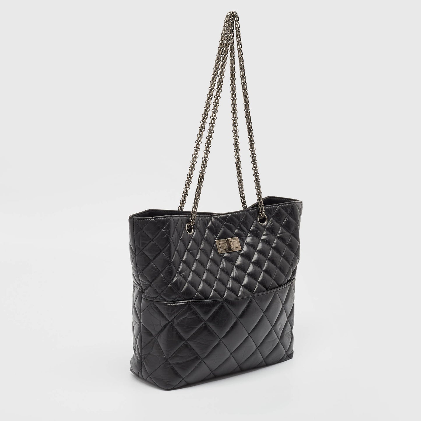 CHANEL Black Quilted Aged Leather Reissue East West Tote