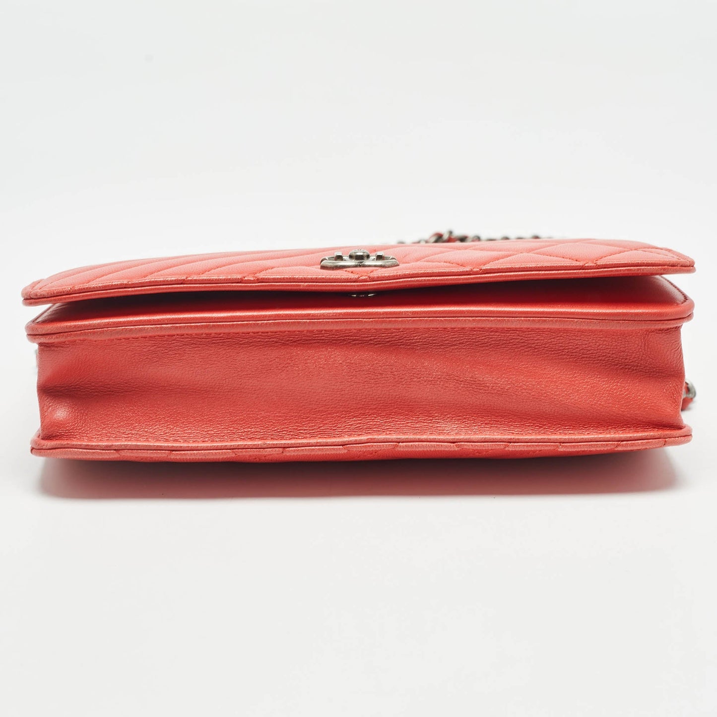 CHANEL Orange Quilted Leather Coco Boy Wallet on Chain