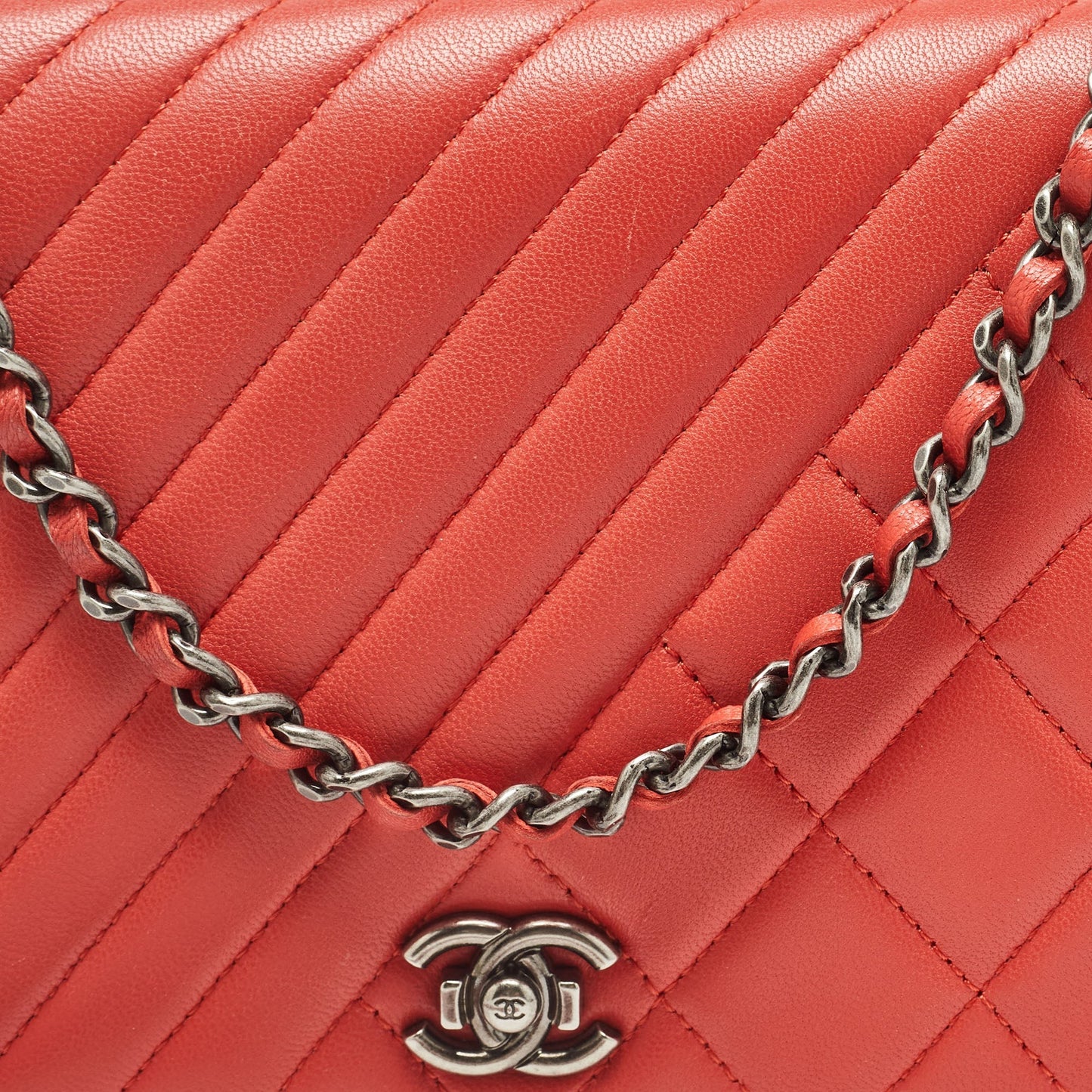 CHANEL Orange Quilted Leather Coco Boy Wallet on Chain