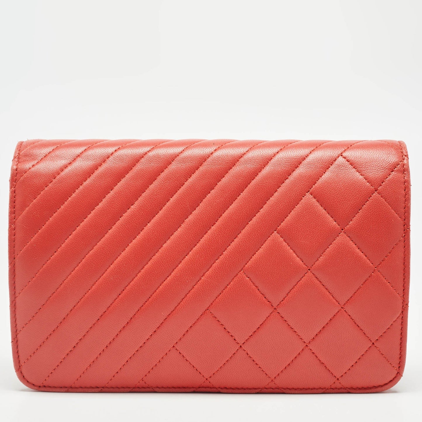 CHANEL Orange Quilted Leather Coco Boy Wallet on Chain