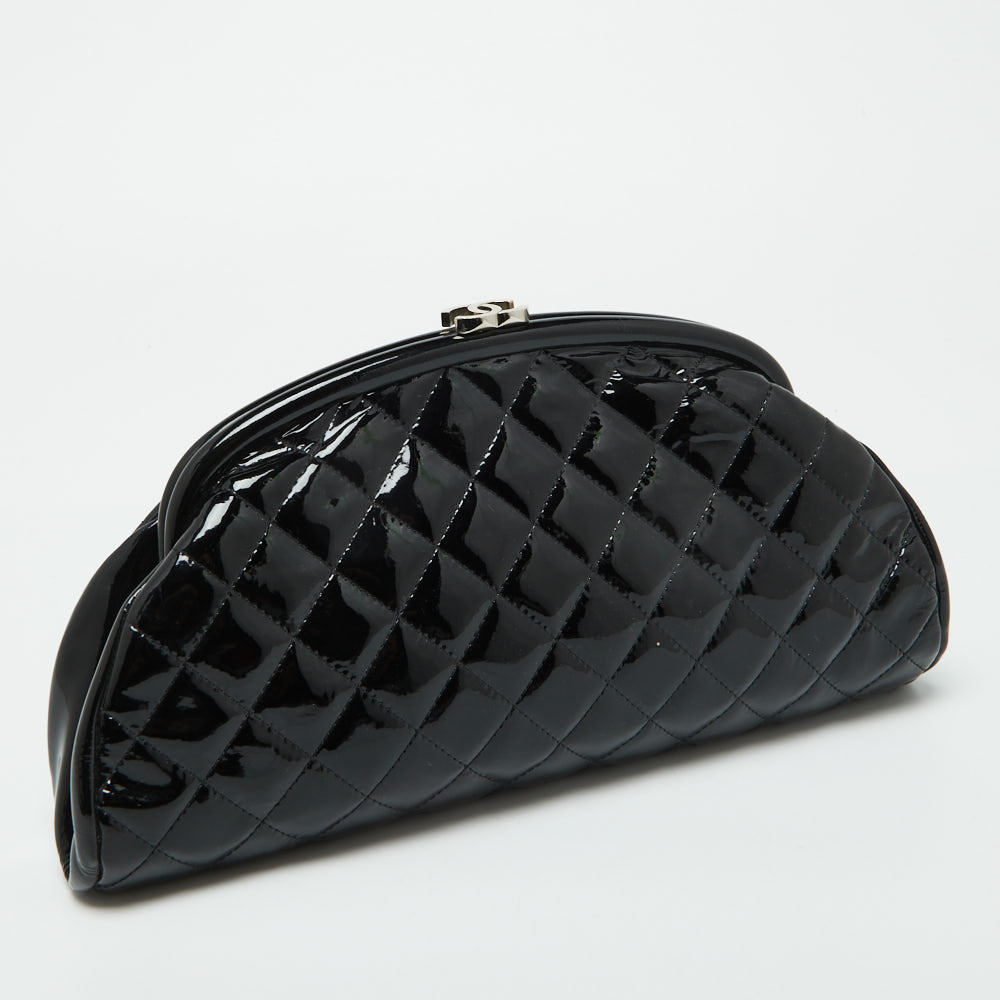 CHANEL Black Quilted Patent Leather Timeless Clutch