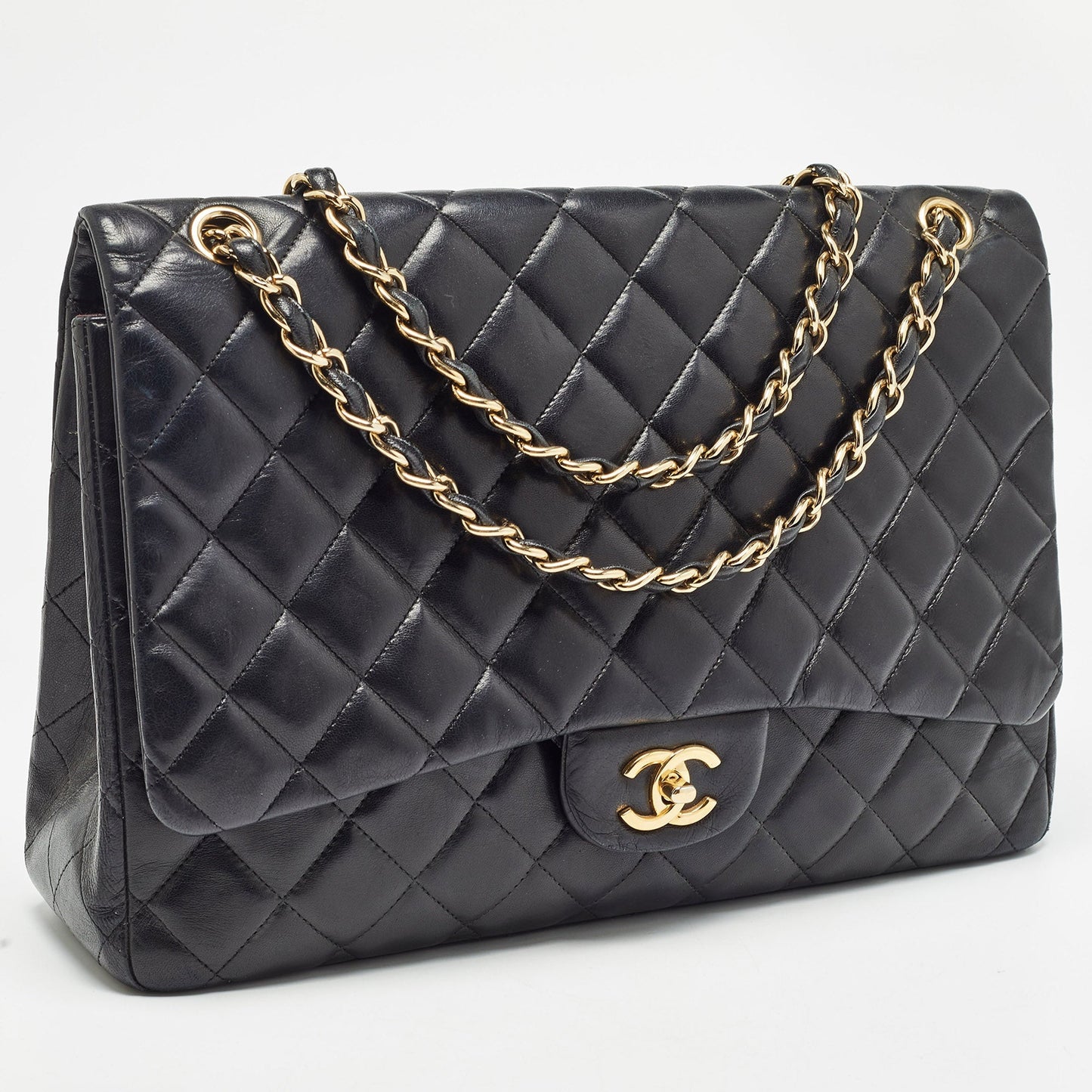 CHANEL Black Quilted Leather Maxi Classic Single Flap Bag