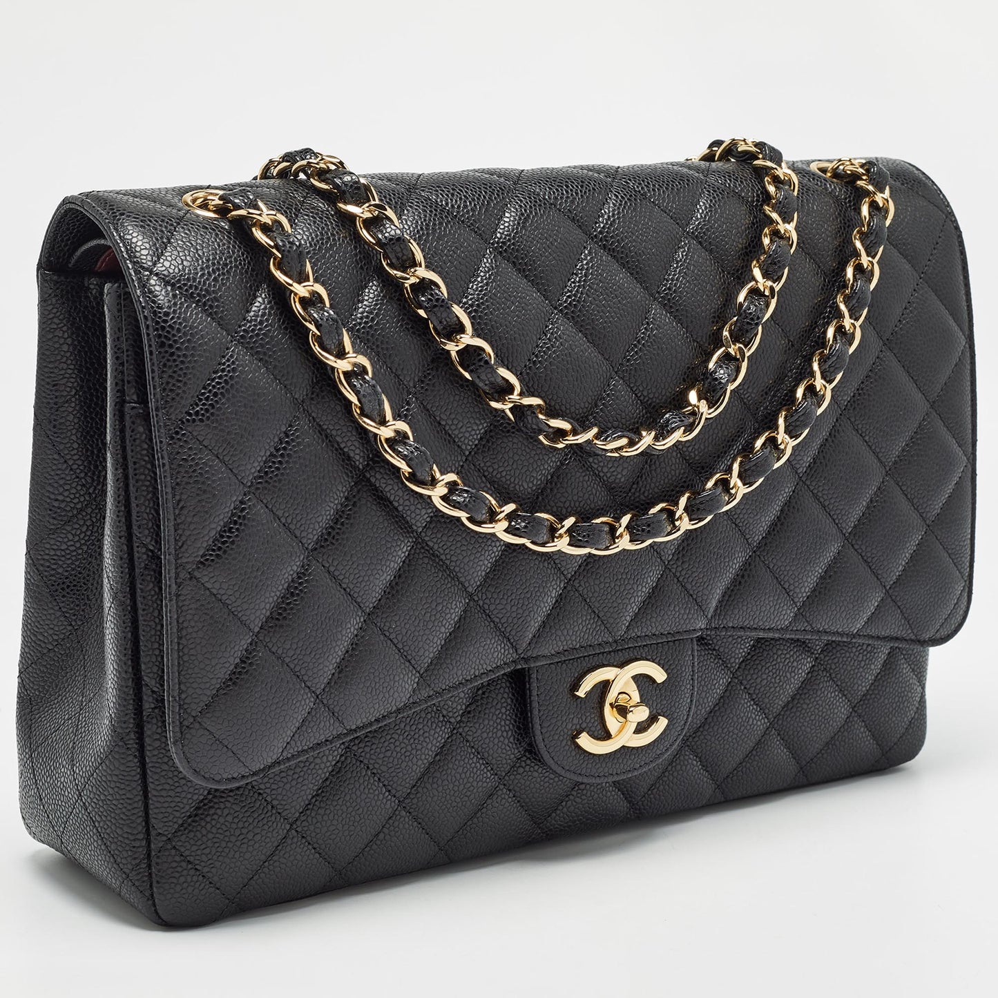 CHANEL Black Quilted Caviar Leather Maxi Classic Double Flap Bag