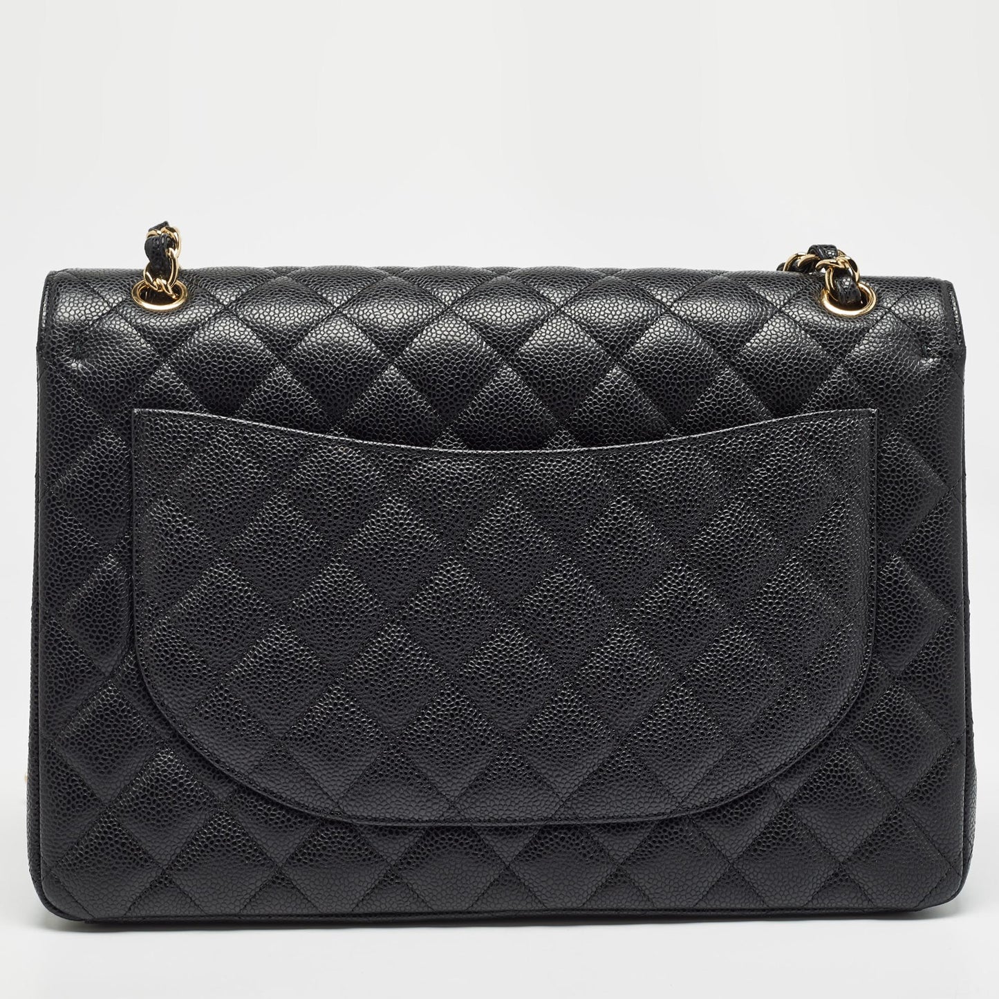 CHANEL Black Quilted Caviar Leather Maxi Classic Double Flap Bag