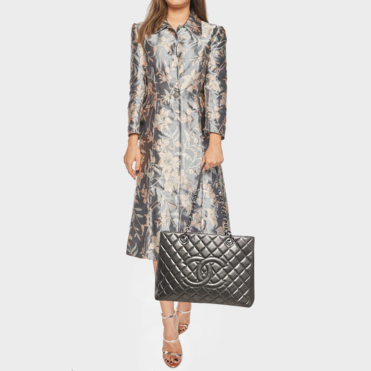 CHANEL Dark Grey Quilted Caviar Leather GST Tote