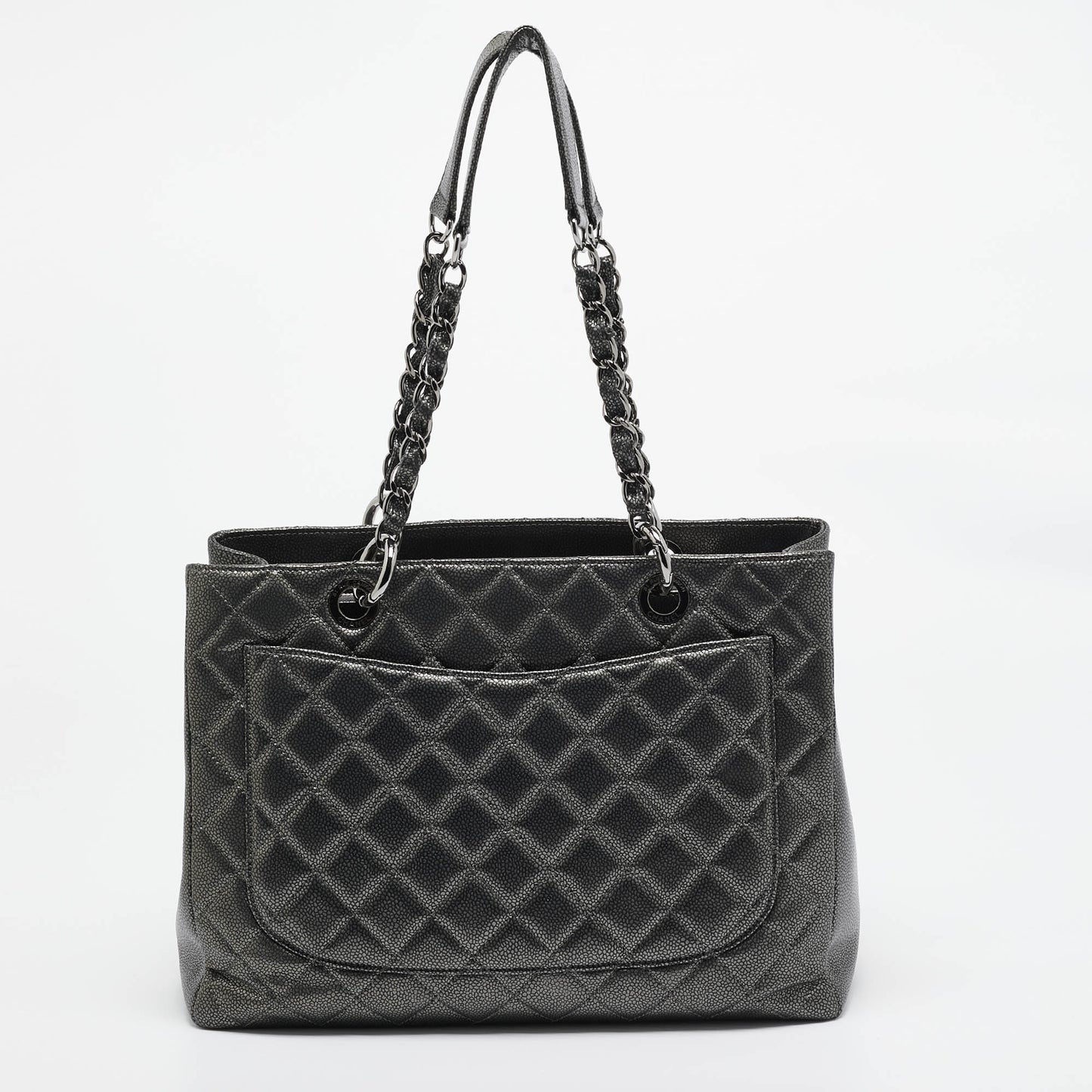 CHANEL Dark Grey Quilted Caviar Leather GST Tote