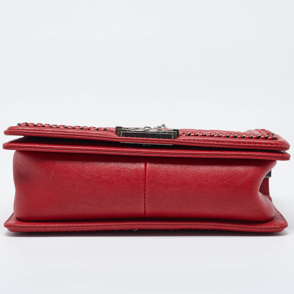 CHANEL Red Quilted Leather Medium Chain Around Boy Flap Bag