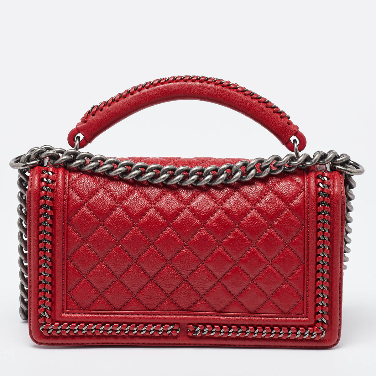 CHANEL Red Quilted Leather Medium Chain Around Boy Flap Bag