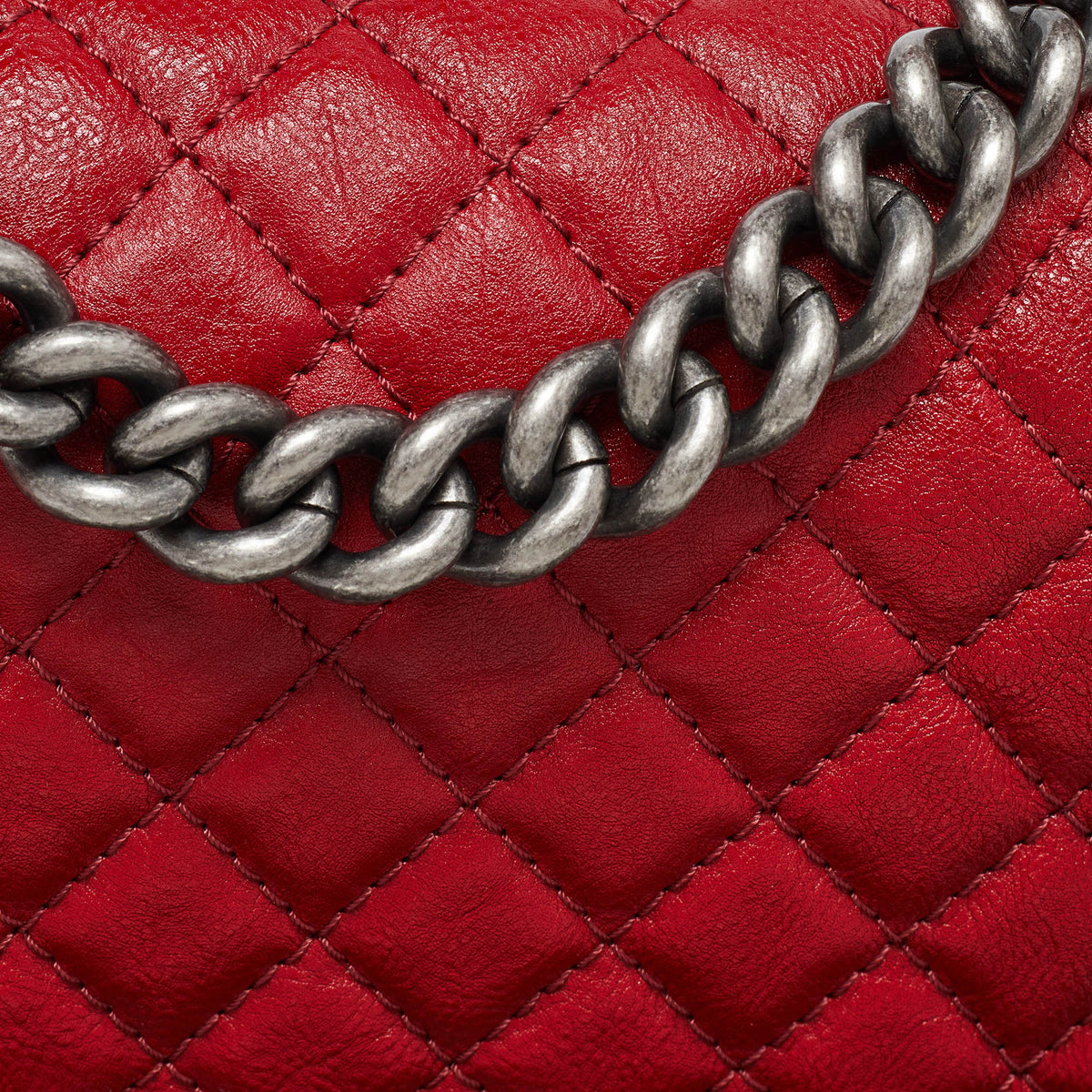 CHANEL Red Quilted Leather Medium Chain Around Boy Flap Bag