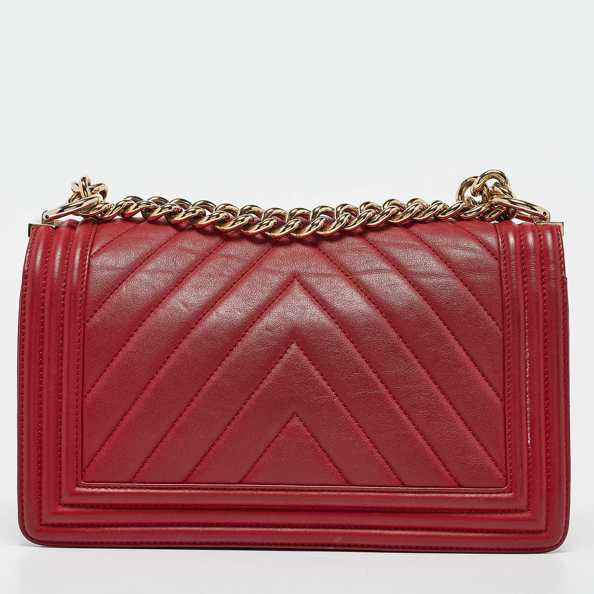 CHANEL Red Chevron Leather Medium Boy Flap Bag
