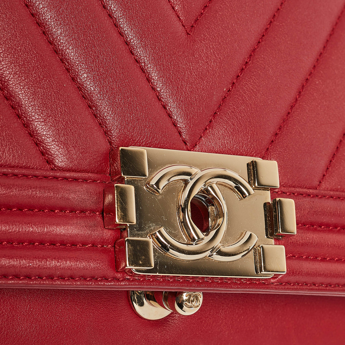 CHANEL Red Chevron Leather Medium Boy Flap Bag