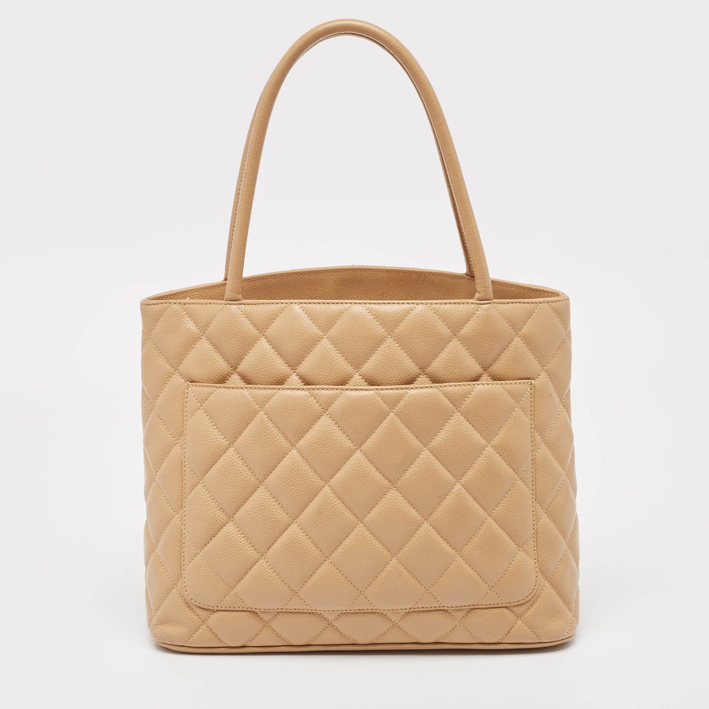 CHANEL Beige Quilted Caviar Leather Medallion Tote